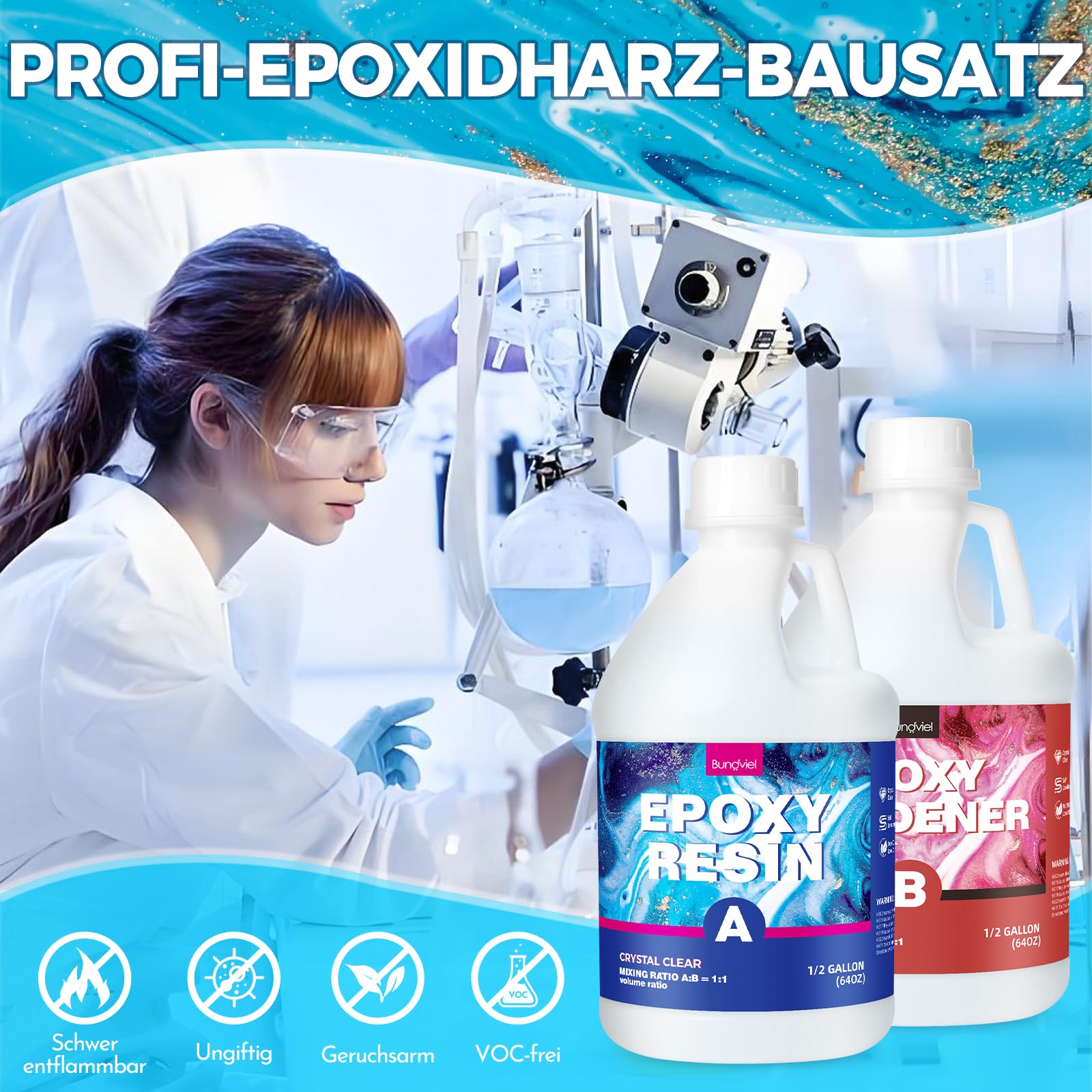 Epoxidharz Set 3788ml Epoxidharz mit Härter 1:1 Mischung Epoxy Resin mit Härter für Schmuck, Formen, Wohnkultur, Untersetzer,Ornamente,Flusstische, Bartheken & große Kunstprojekte
