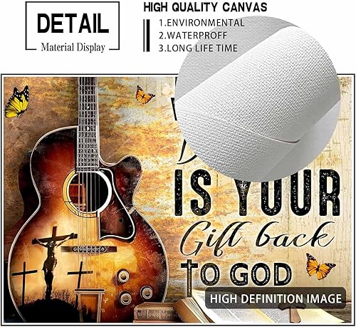 Miniatura 7 de Arte de pared de guitarra cristiana, citas inspiradoras, imágenes de guitarra, decoración de pared, Tu talento es el regalo de Dios para ti,
