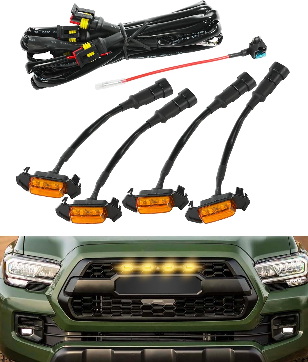 RACOONA 4PCS Grille Lights,Grill Led Lights with Fuse,Amber