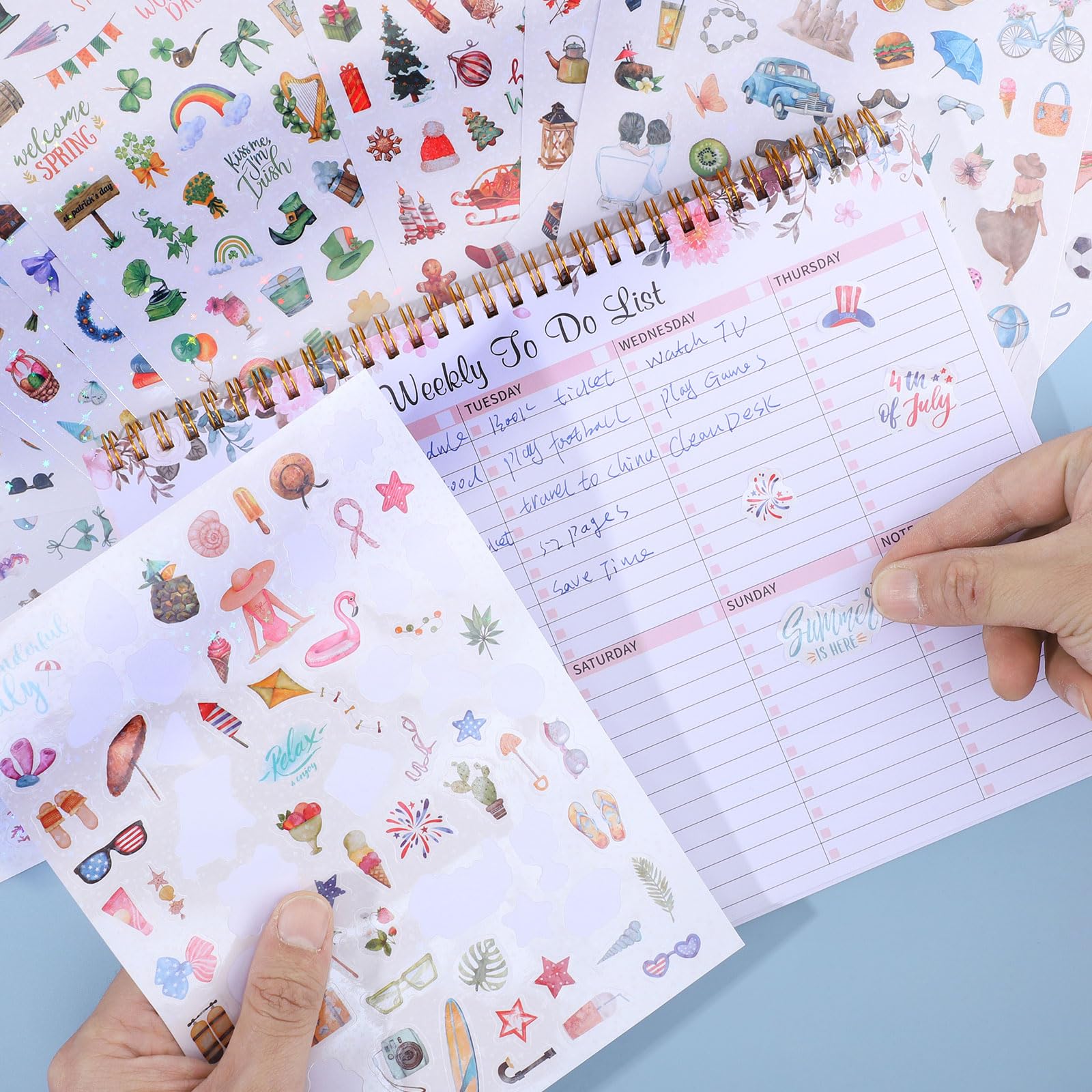 BESARME Ponad 1000 naklejek do planowania, błyszcząca folia | Naklejki do scrapbookingu na kalendarz, sezonowe naklejki dla kobiet, samoprzylepne, świąteczne i miesięczne wzory