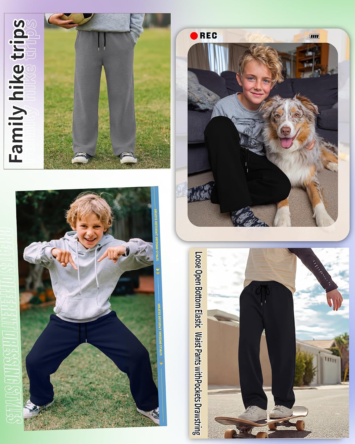 5 Pack Boys Sweatpants Baggy Straight Leg Athletic Jogger Loose Casual Elastic Waist Pants with Pockets Drawstring