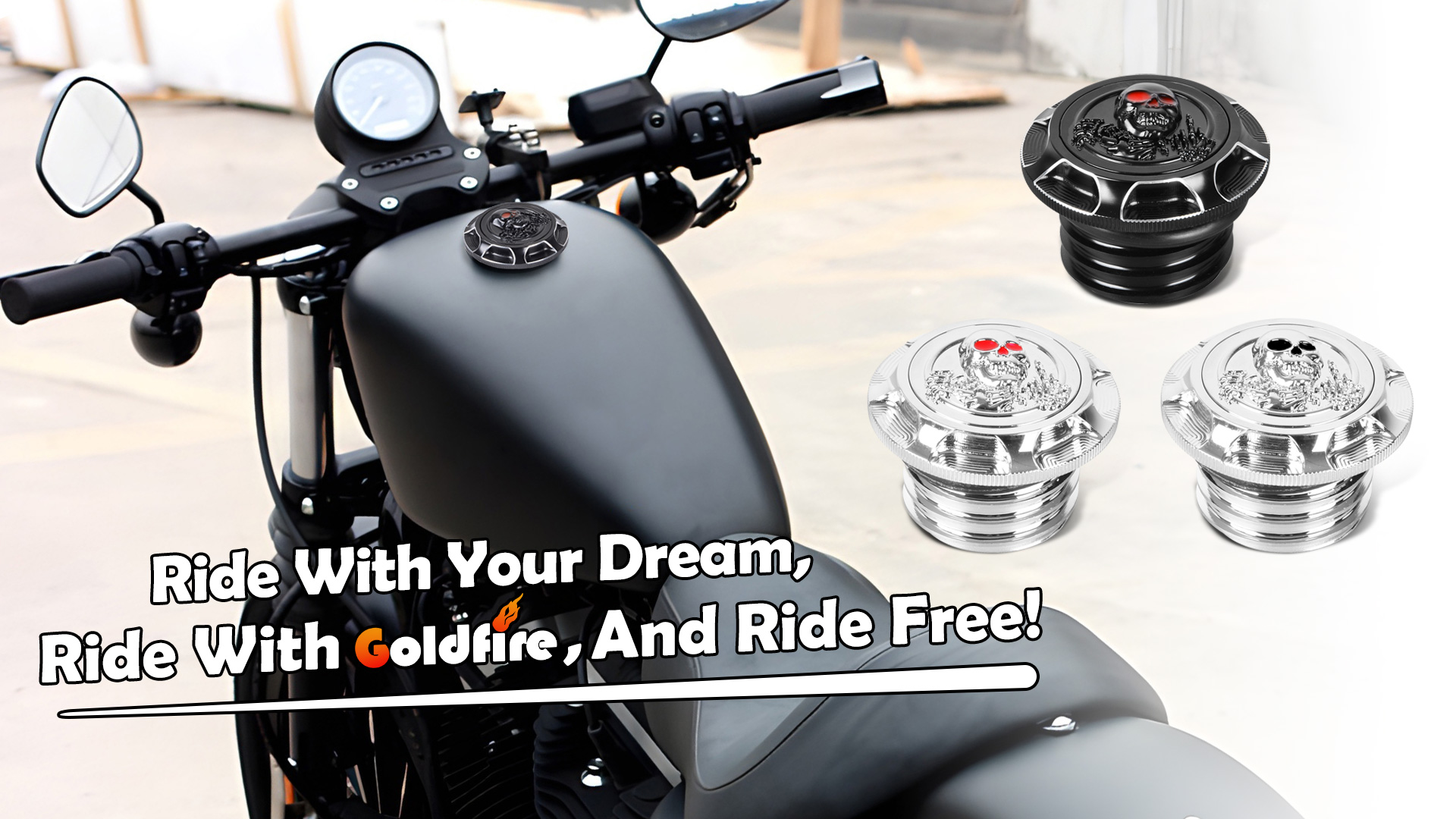 Goldfire Gas Cap Fuel Tank Oil Cap Covers 3D Skull CNC Aluminum