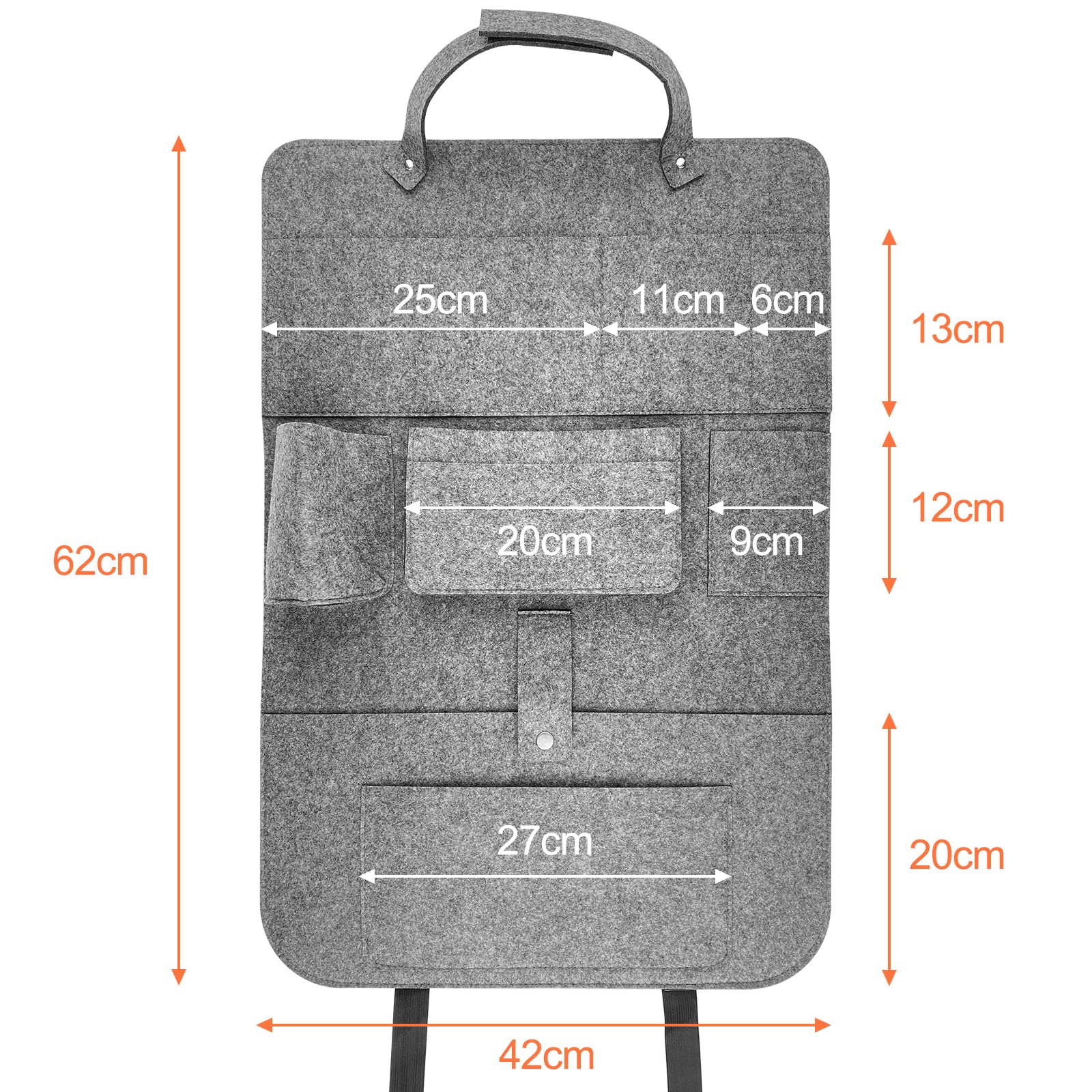 Firschoie Organizador para asiento de coche, protector de asiento coche, Protección del respaldo de fieltro, Organizador de asiento de automóvil con correas de hombro ajustables en longitud