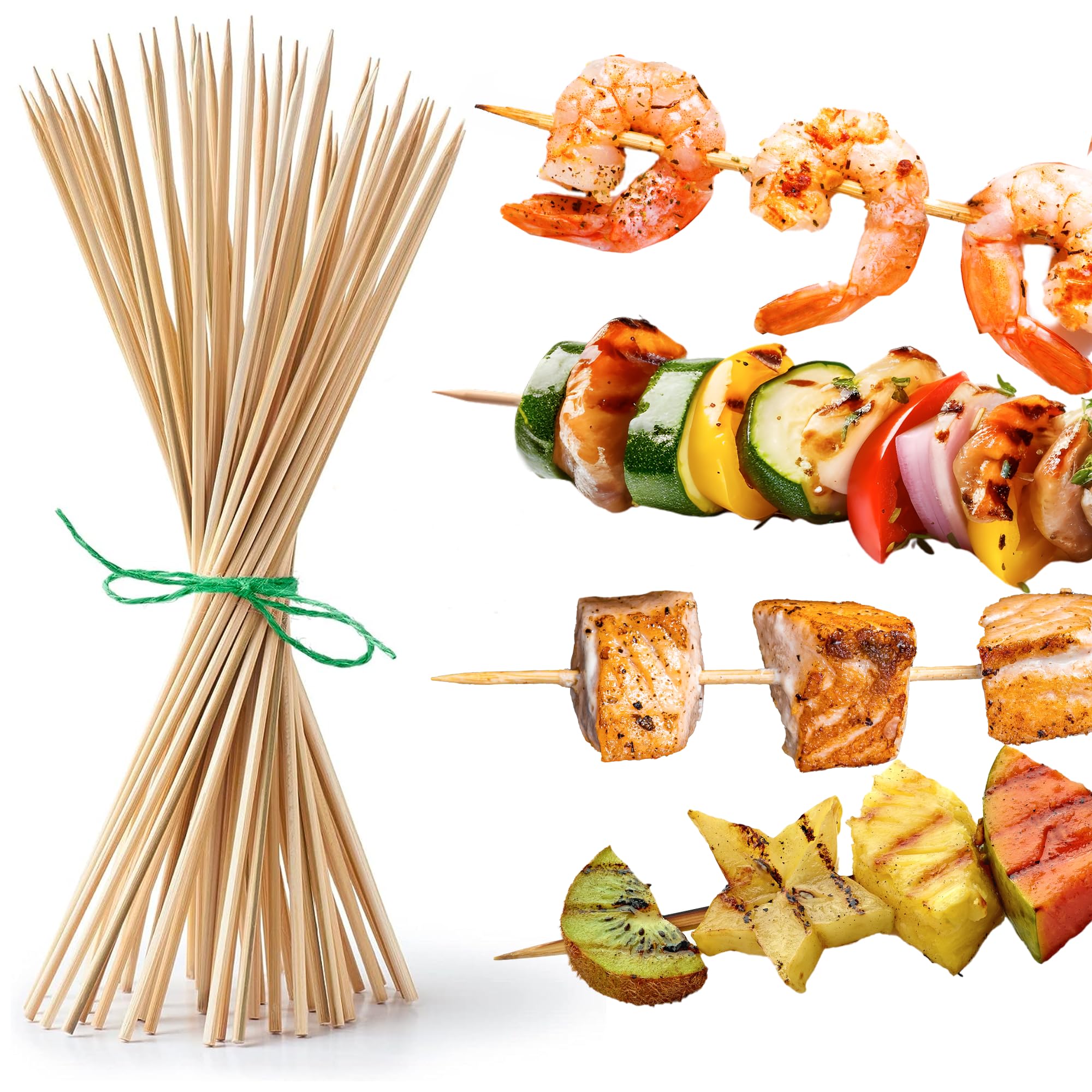 wisefood Bambusowe szaszłyki, 20 000 sztuk (1 karton) szpikulce do przekąsek 20 cm, bio-rożny do golfa / bambusowe pikery do grillowania, koktajli, burgerów, antipasti