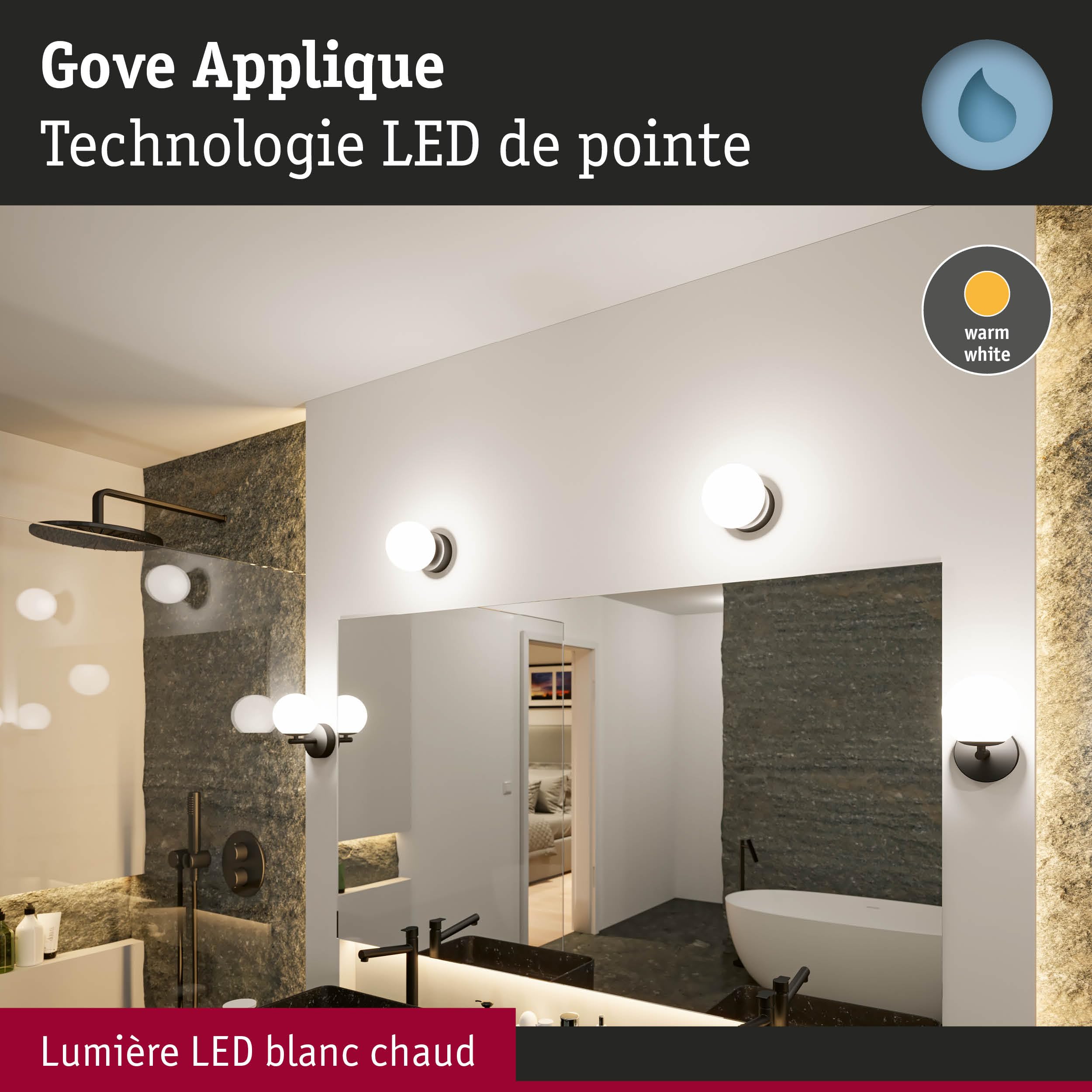 Paulmann Applique LED Bathroom Gove IP44 3000K 400lm 230V 5W Noir mat Satin
