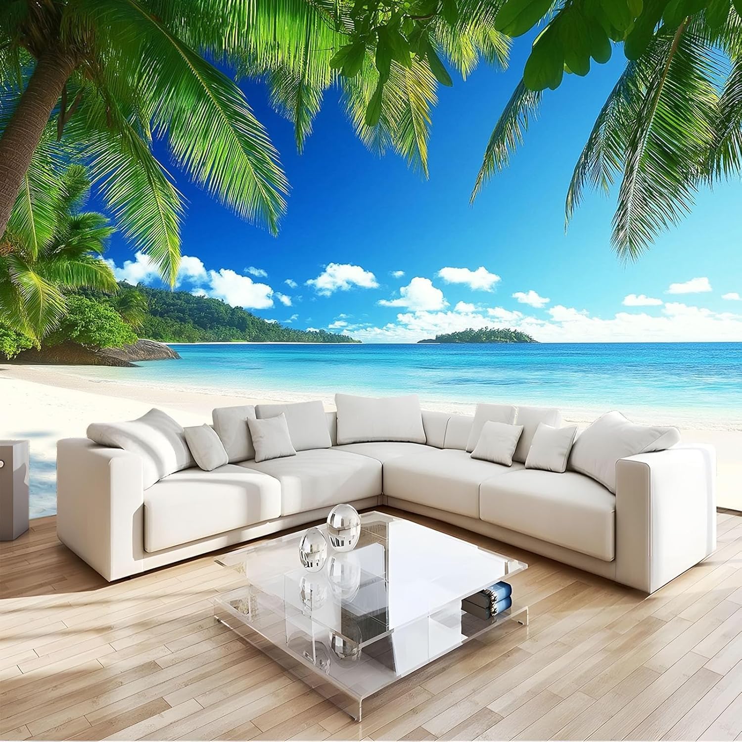 Papier peint plage 3D en soie panoramique haut de gamme pour une ambiance hôtel