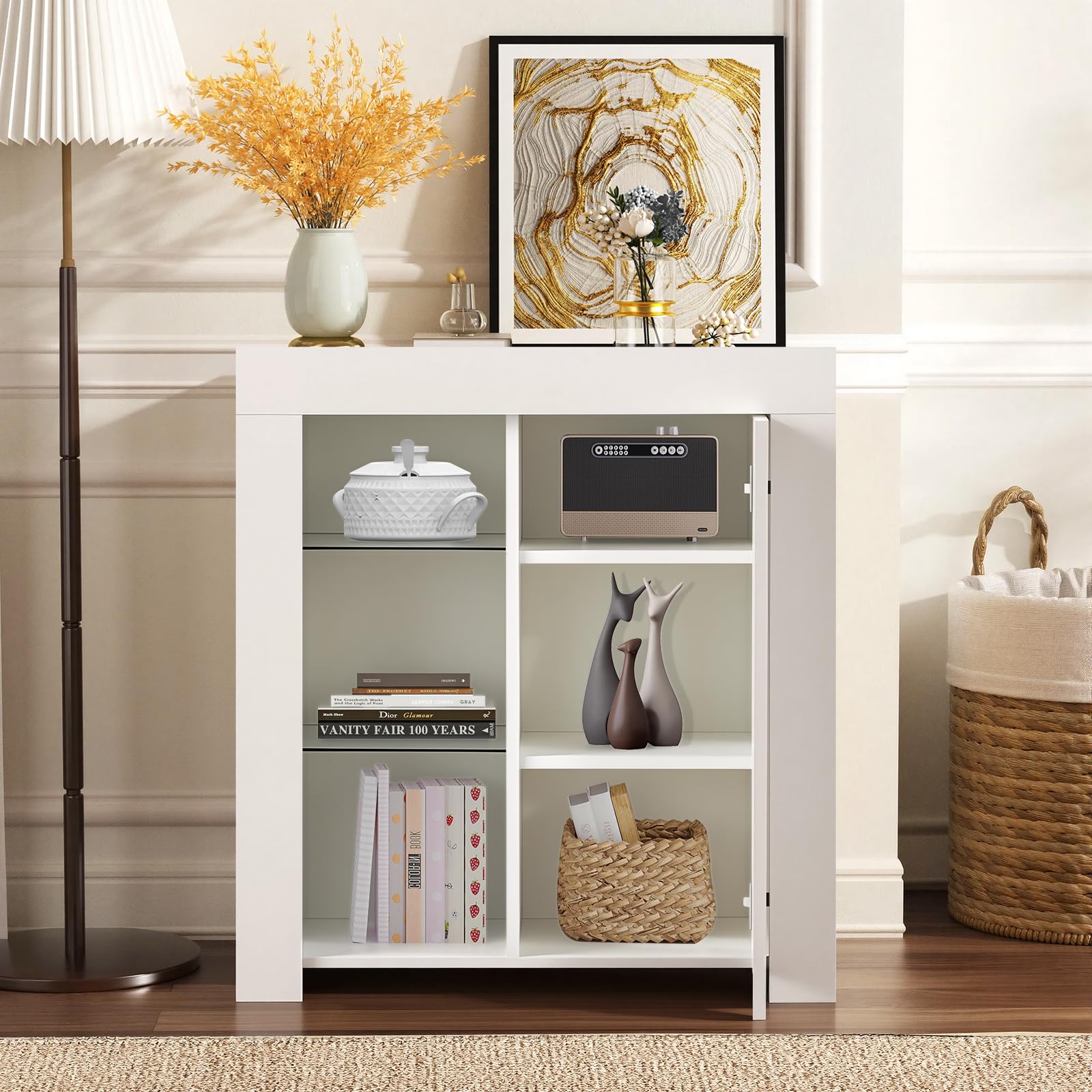 Panana Commode de Eclairage LED, Buffets, Meuble de Rangement sur Salon, Chambre, 75 x 35 x 83 cm (Blanc)