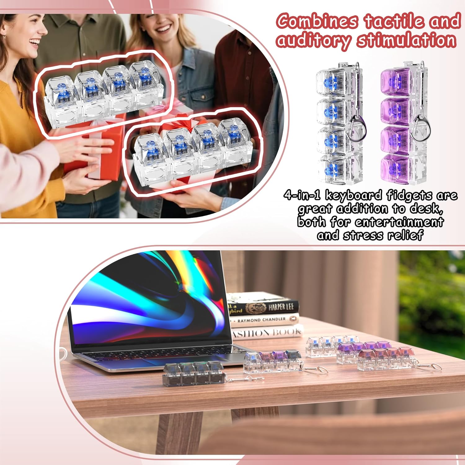 Keyboard Finger Keychain,4-in-1 Keyboard clicker,Keyboard Finger Gift,Keyboard clicker Fidget,Stress Relief