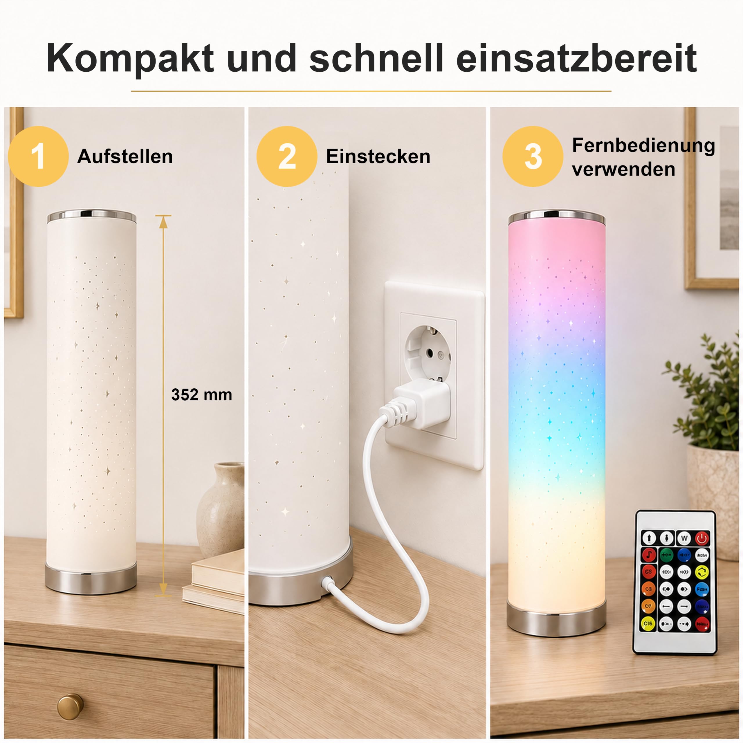 STAR LED Stimmungslicht, RGBIC+W Lichtsäule mit Sterneneffekt, 352 mm
