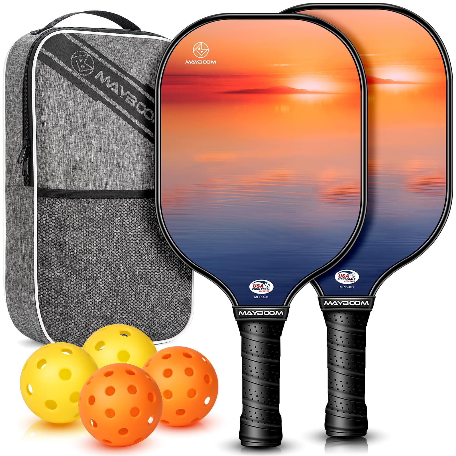 Pickleball Paddles Set of 2 or 4, USAPA Approved Pickleball Paddles Set with 4 Pickleball Balls and Pickleball Carry Bag, Fiberglass Pickleball Paddles Rackets Set Gifts for Unisex Beginners&Pros