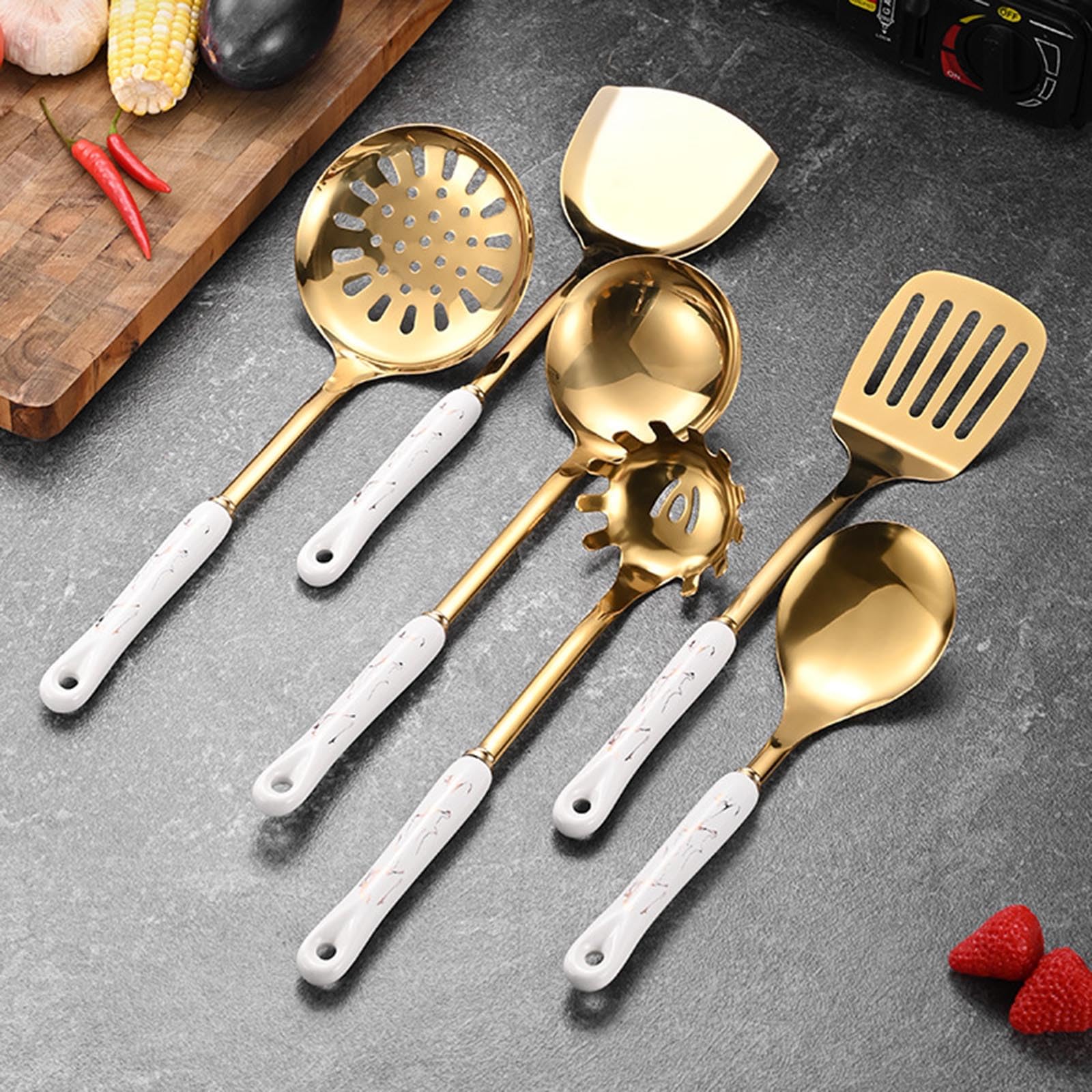 7-teiliges Küchenutensilien-Set, Edelstahl, Kochutensilien-Set, Kochutensilien, Löffel mit Loch, platzsparendes Werkzeug
