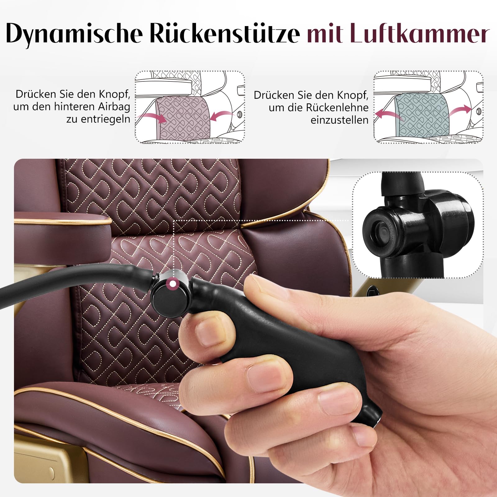 Bürostuhl, Chefsessel Ergonomisch bis 230kg, Big and Tall Schreibtischstuhl mit 5D-Armlehnen, Schwerlast Hoher Rücken mit Verstellbare Lendenstütze für Büro & Home Office, Leder Braun