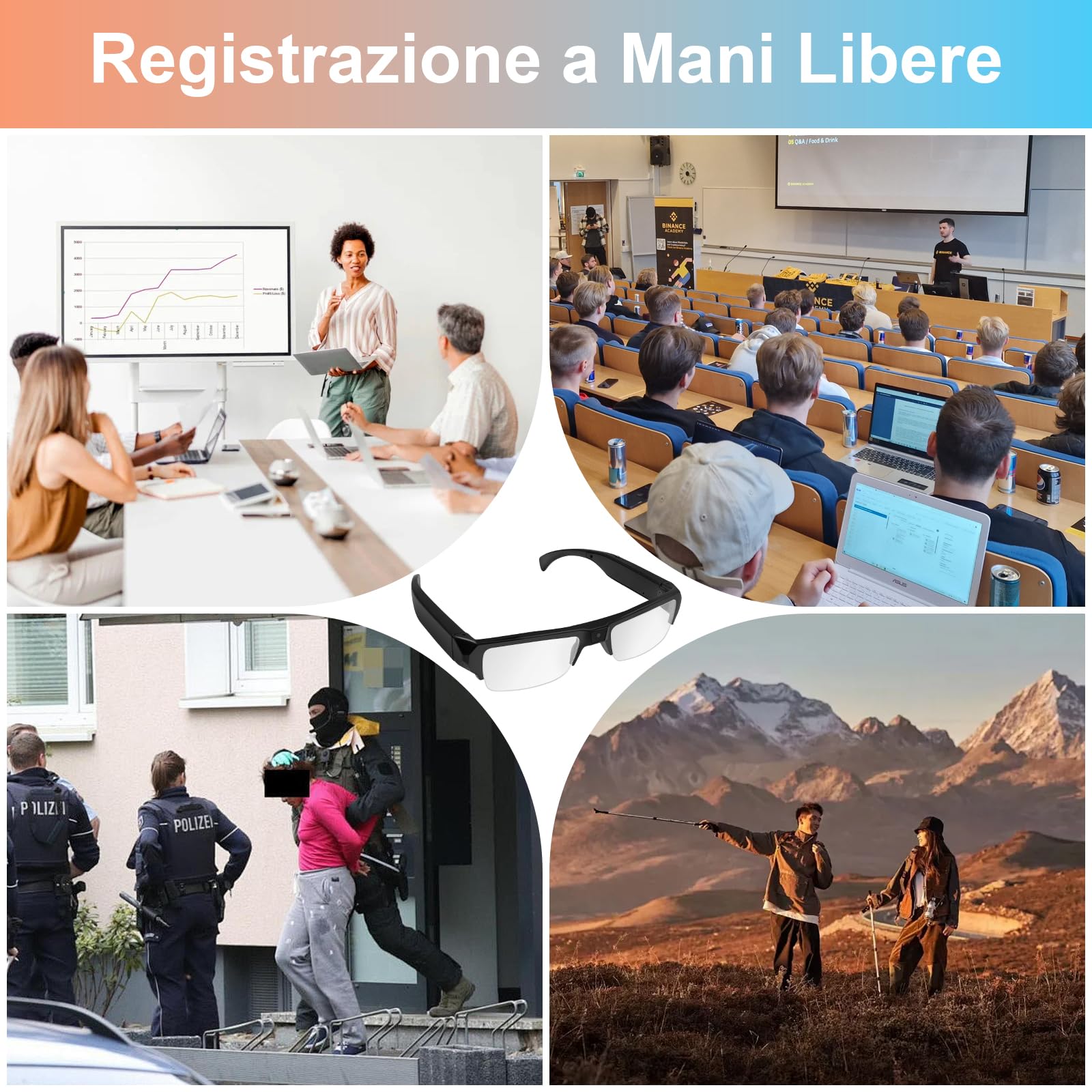 Telecamera Nascosta Spia Occhiali, Mini Spy Cam Bicchieri 1080P HD, Microcamera Spia Sport Fotocamera Invisibile per Registrazione Video Scattare Foto Esterni e Interni