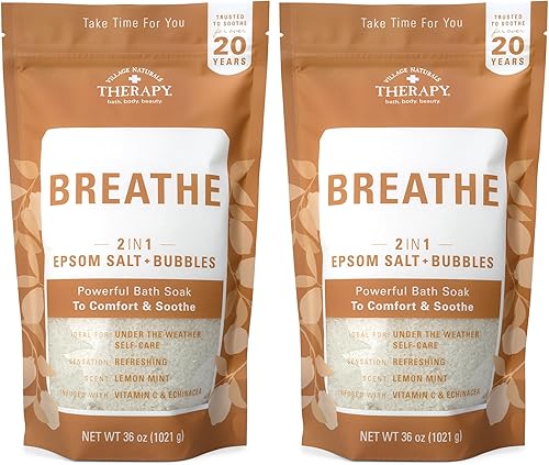 Village Naturals Therapy Cold & Allergy - Jabón corporal espumoso, sal de Epsom, aceites esenciales, burbujas calmantes, sal marina de 36 onzas,