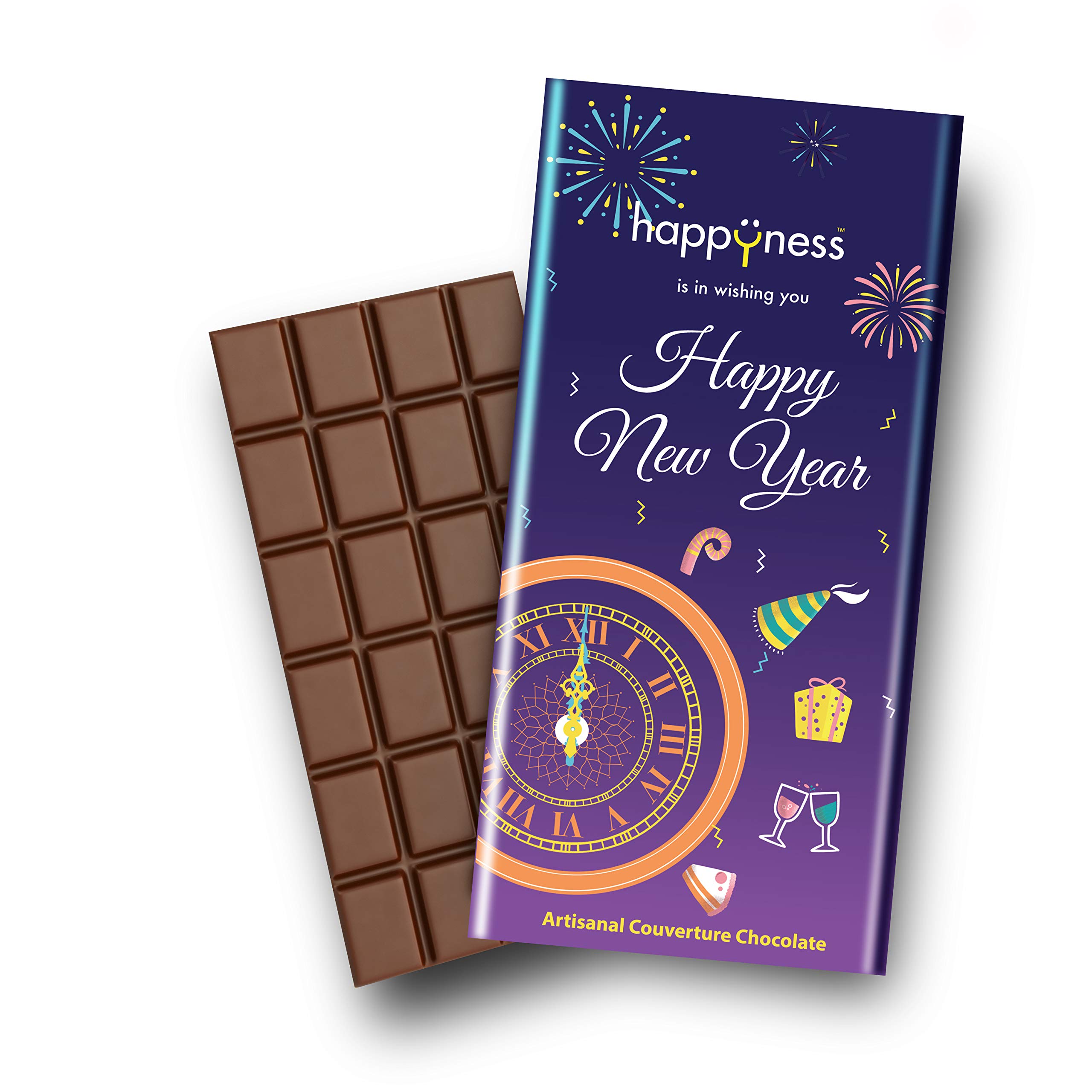 Happyness is in Wishing You Happy New Year - Artisanal Chocolate - 100 g (Dark Chocolate 45%)