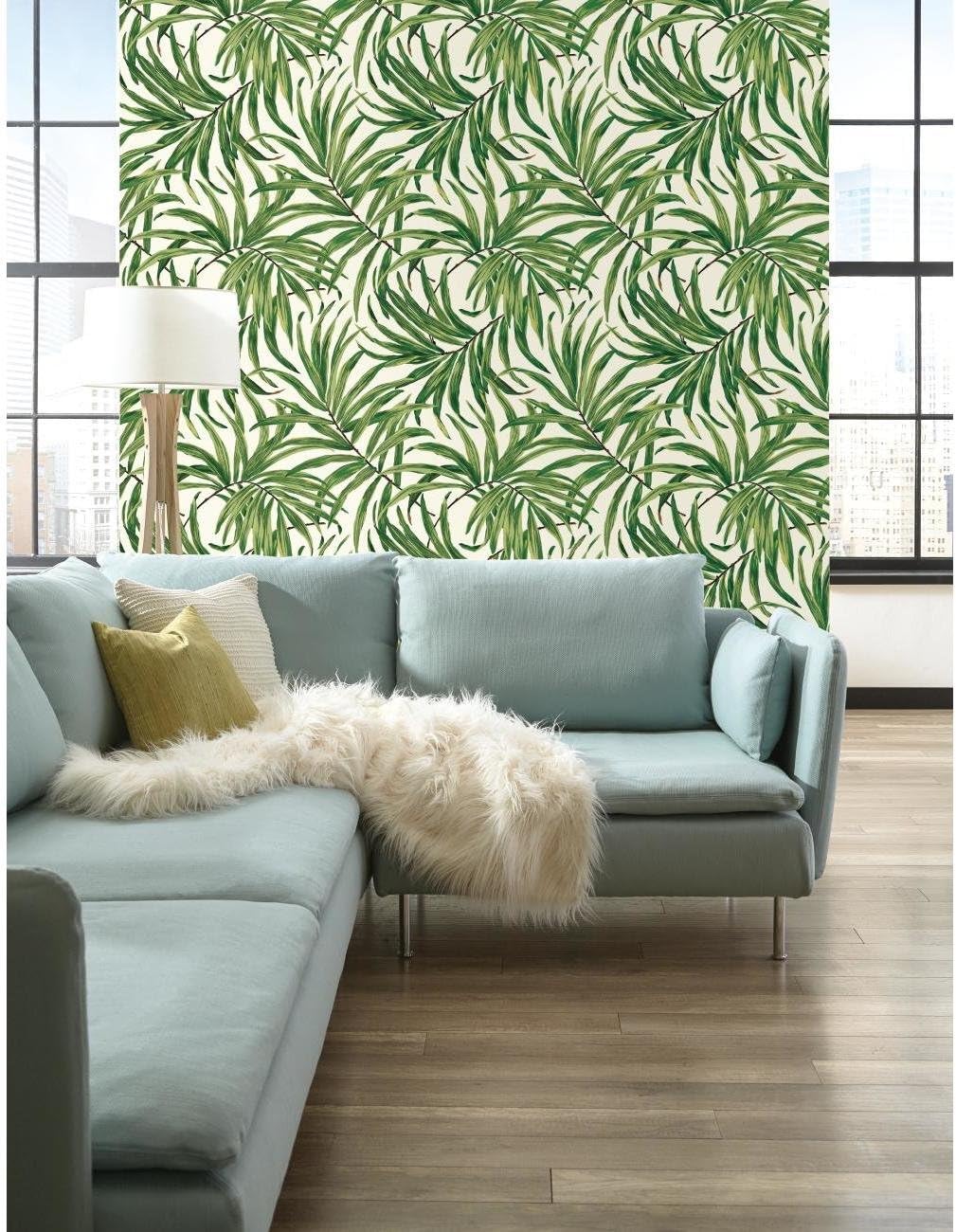York Wallcoverings Tropics Bali Leaves Removable Wallpaper, White/Green