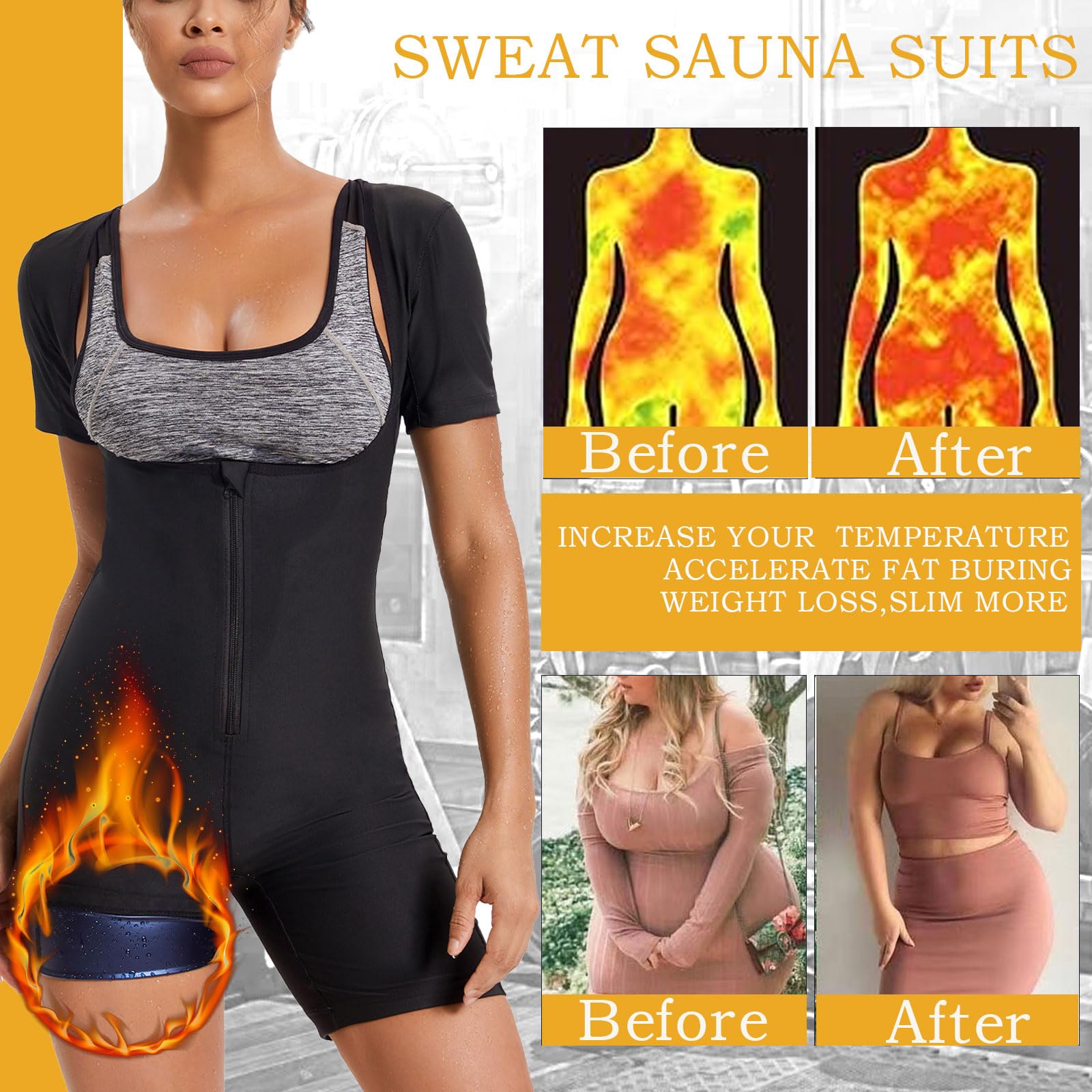 Sauna Suit Sweat Vest Waist Trainer for Women 4 in 1 Slimming Full Body Shaper Fitness Workout Top with Shorts 2XL
