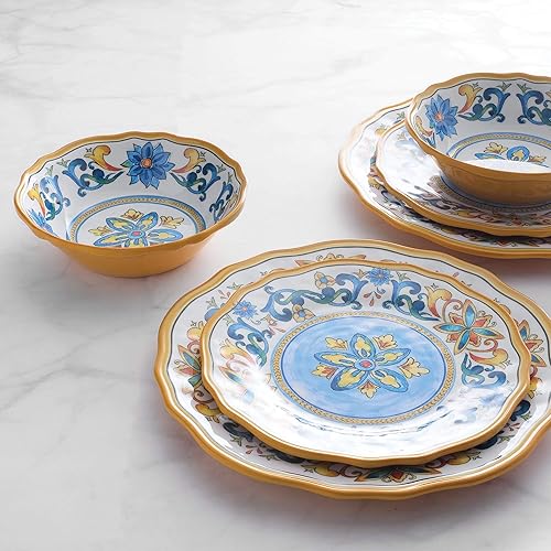 Miniatura 31 de UP ware Tuscany - Juego de vajilla de melamina de 12 piezas, juego de platos para exteriores, juegos de platos y cuencos, servicio para 4