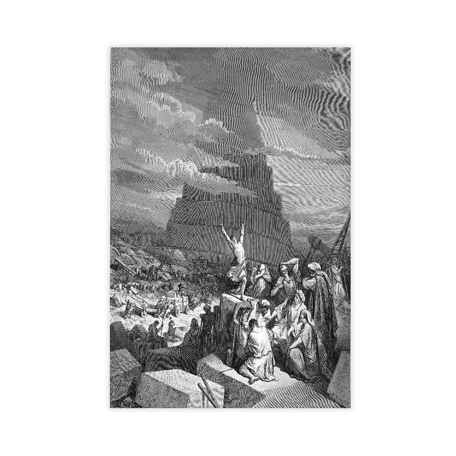 DFJyjFGJJ The Confusion of Tongues by Gustave Dore Vintage Poster Romanticism Realism Black And White Art Canvas Posters Wall Art Bedroom Office Room Decor Gift 20" L X 30" W