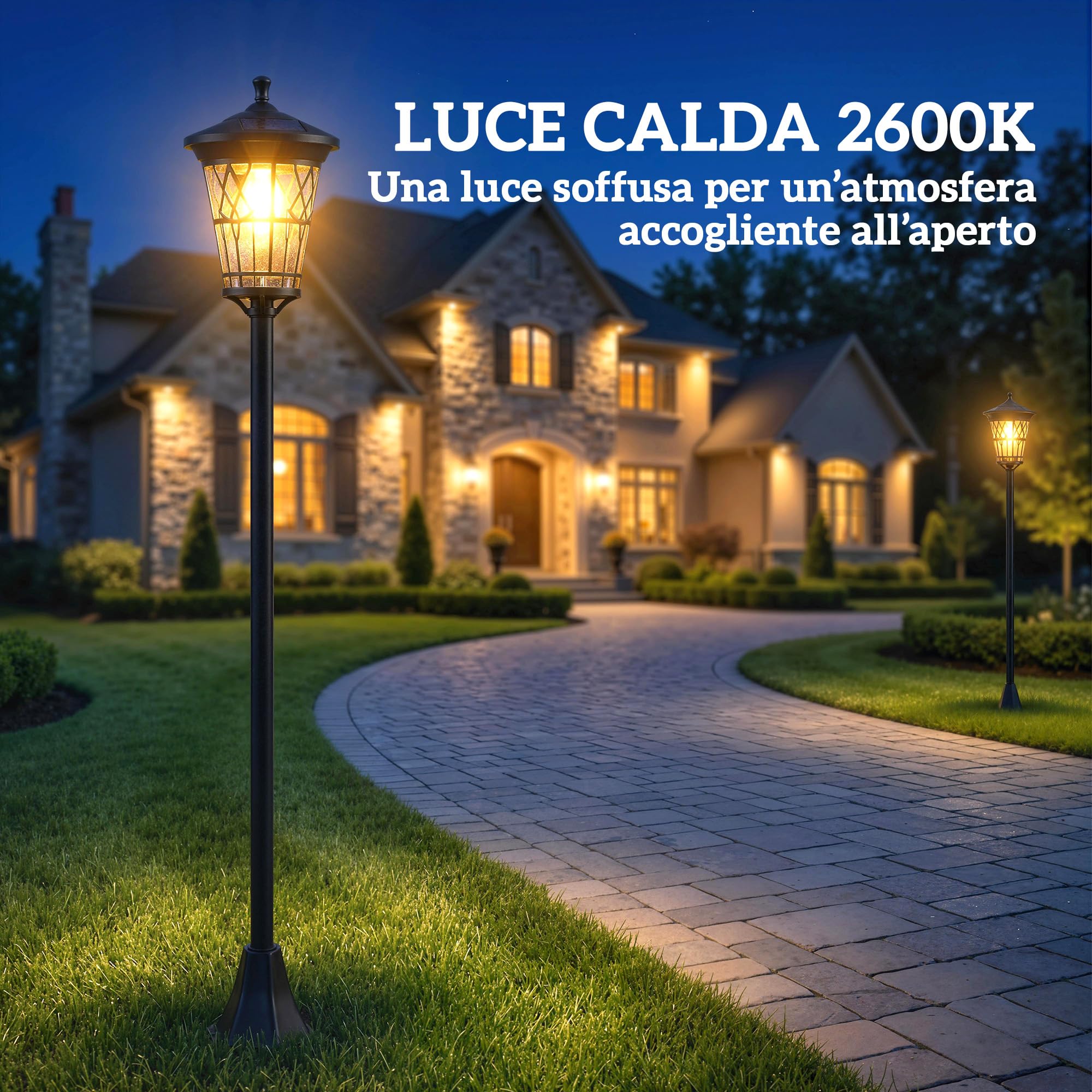 Outsunny Set di 2 Lampioni da Giardino Solari 1.86 m, Lampade da Giardino da Terra in Acciaio Inox con Altezza Regolabile, 2 Modalità Luminosità, IP44 Impermeabile per Esterno Patio Cortile Vialetto