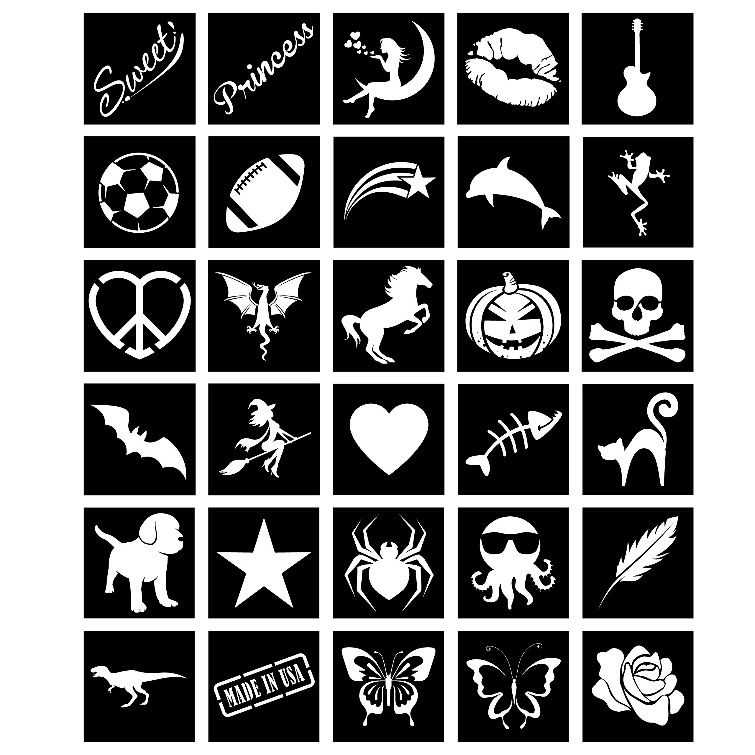 Buy Glitter Tattoo Stencils by Custom Body Art 90Piece Deluxe Glitter