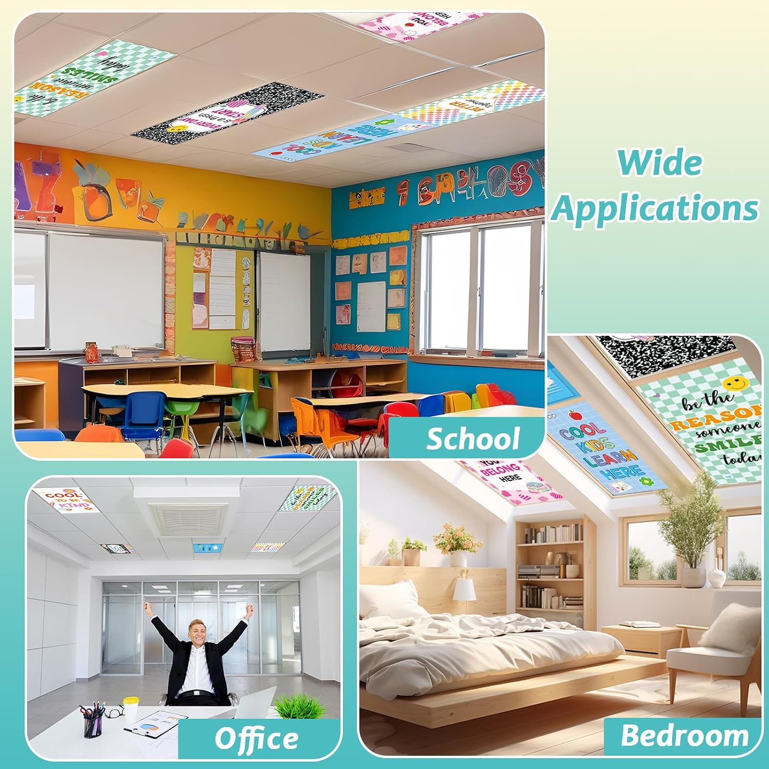 8 Pcs Fluorescent Light Covers with 80 Magnets Decorative for Classroom Ceiling Lights 4 x 2 Ft Magnetic Light Cover Filter Easy Install for Office Hospitals Drop Home Ceiling Supplies(Affirmation)
