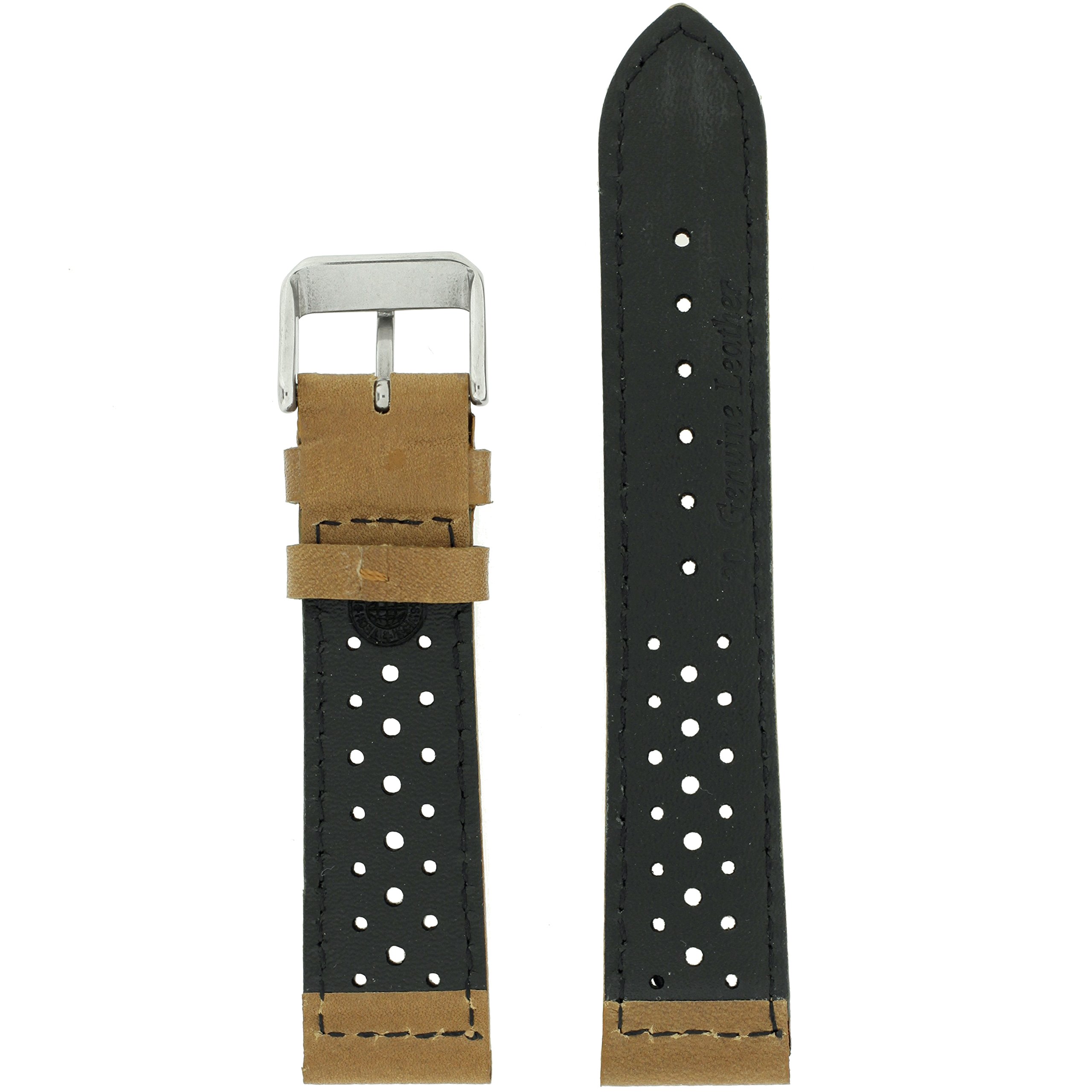 Tech Swiss TSA421-18SS Watch Band Rally Racing Sport Design Leather Brown 18 Millimeter