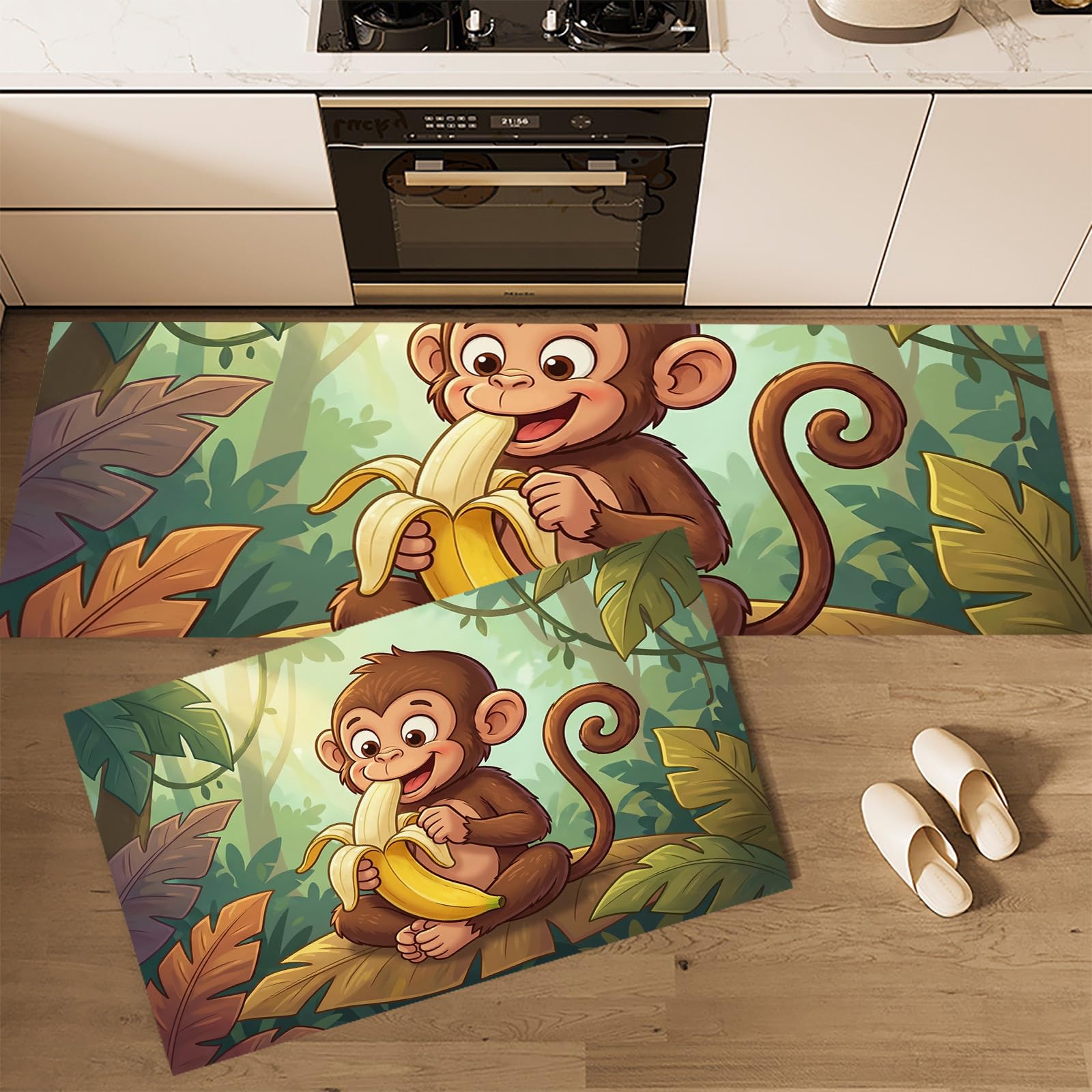 Alfombras de cocina de selva tropical con monos para dar un toque alegre a tu lavandería