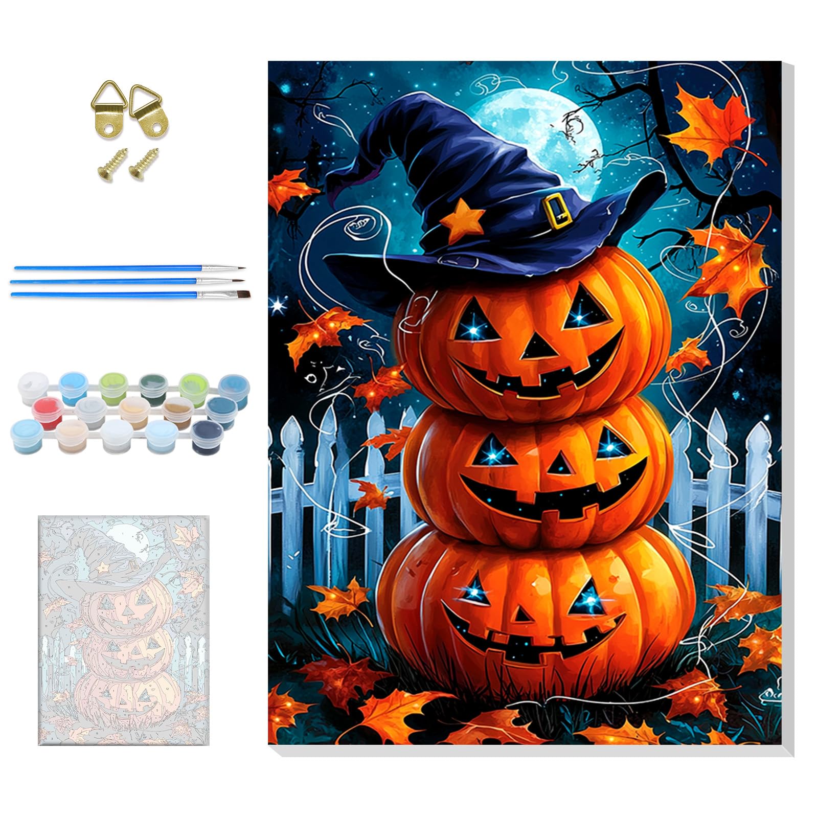 GHHKUD Halloween Pumpkins Paint by Number Kits for Adults with Framed Canvas, Easy Adult Paint by Numbers Canvas Kits for Beginner, Oil Acrylic Arts and Crafts for Home Wall Decor 8x12inch