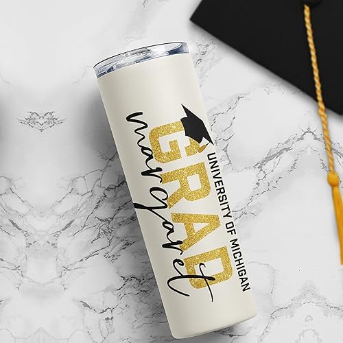 Miniatura 4 de Regalos de graduación para ella, vaso delgado de graduación personalizado con popote, tapa, 20 onzas, 8 diseños, taza de café de graduación