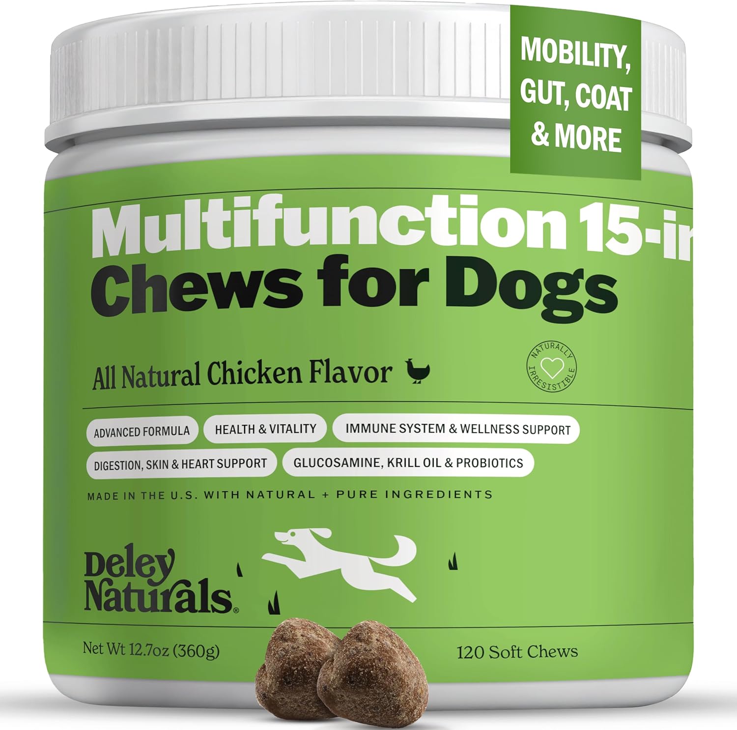 Deley Naturals Dog Multivitamins Chewable – 15 in 1 Dog Vitamins and Supplements for Immune System, Skin, Joint Support & Digestion – Multivitamin with MSM, Glucosamine & Chondroitin for All Ages