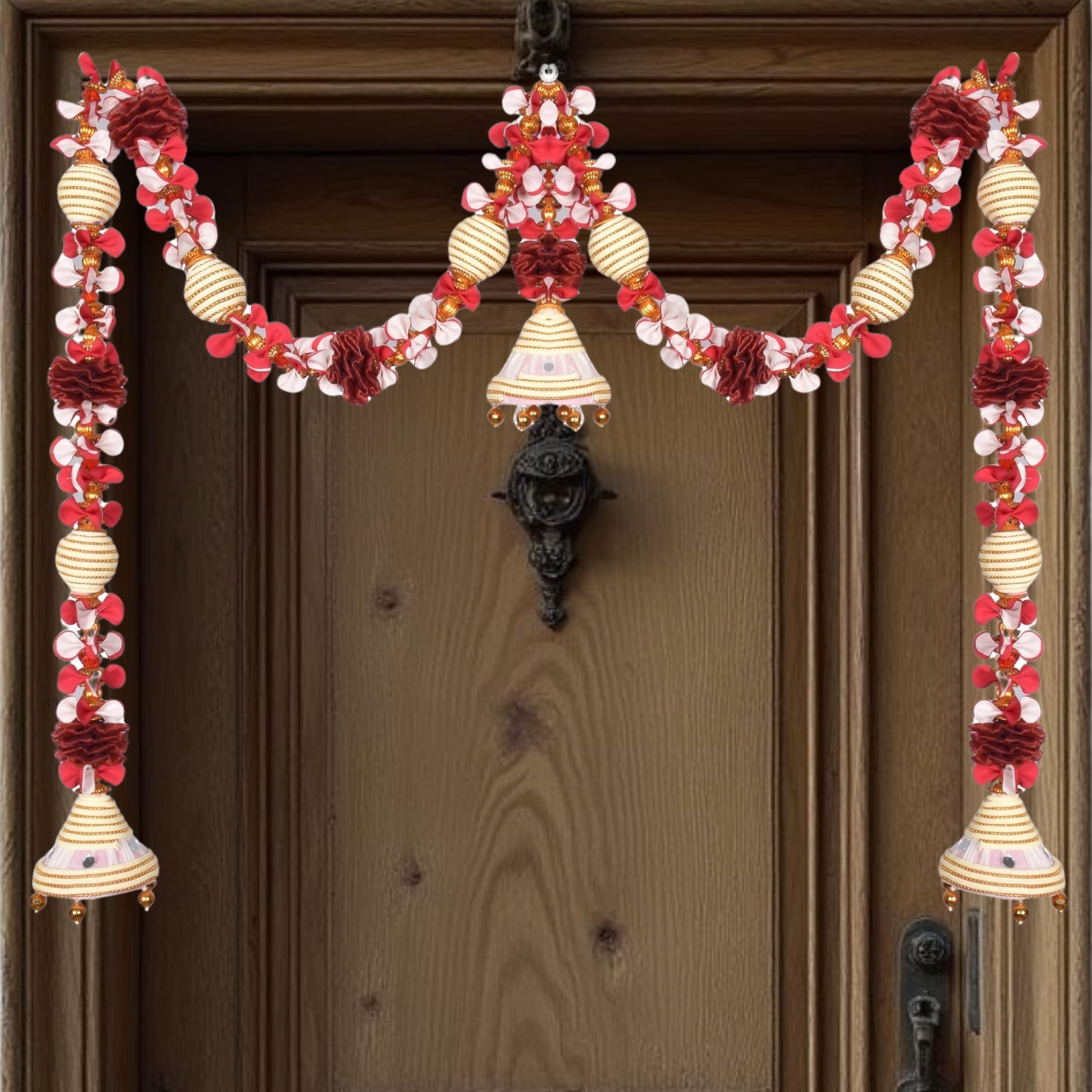 Daedal crafters Jumka Doorway Flower toran/Hanging Off White for Main Door Entrance, Thoran for Mandir & Living Room Décor, Bandarwal for Festival Decoration, Flower Hanging for Home (20x42 inch)