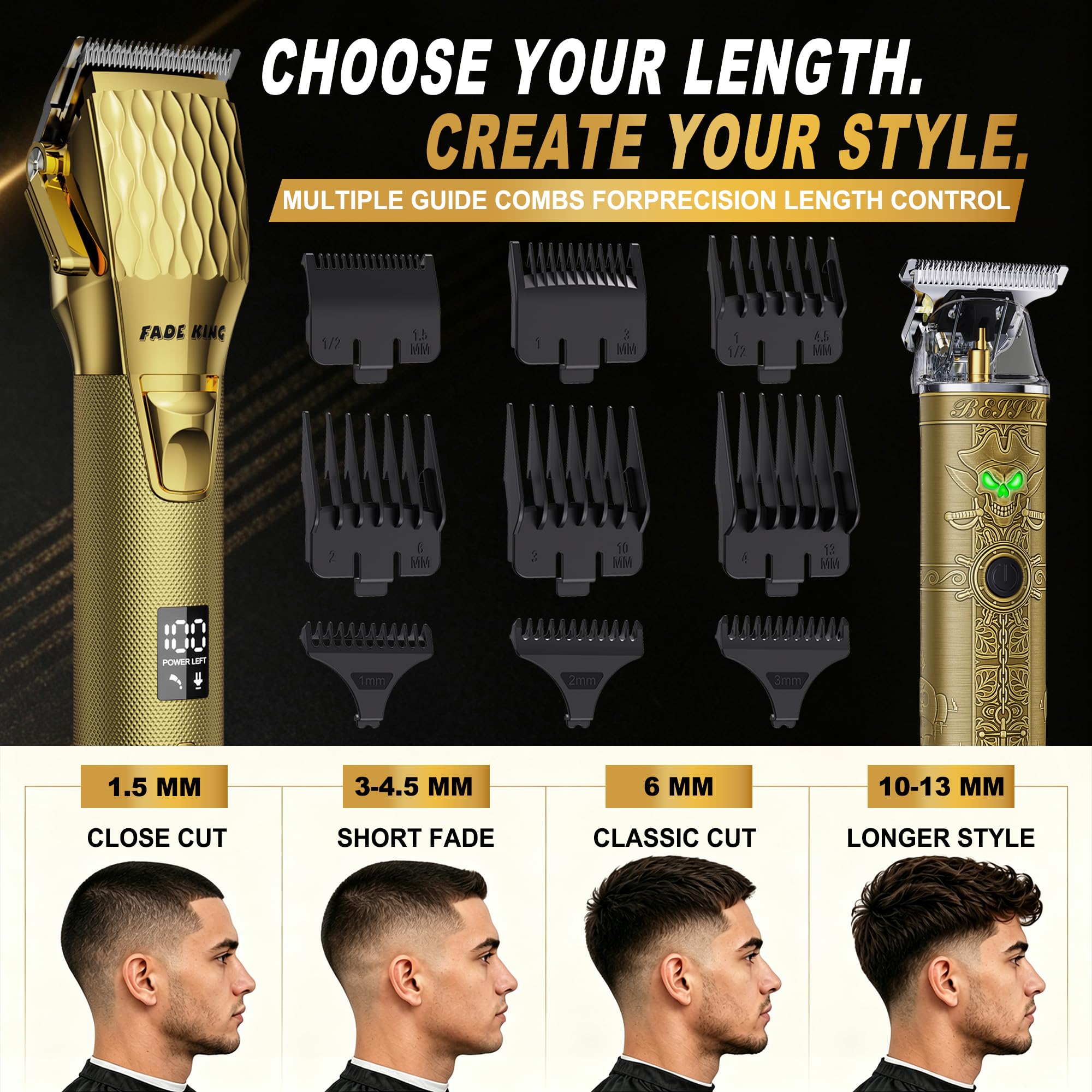 FADEKING Professional Hair Clippers for Men, Cordless Clipper & Trimmer Kit