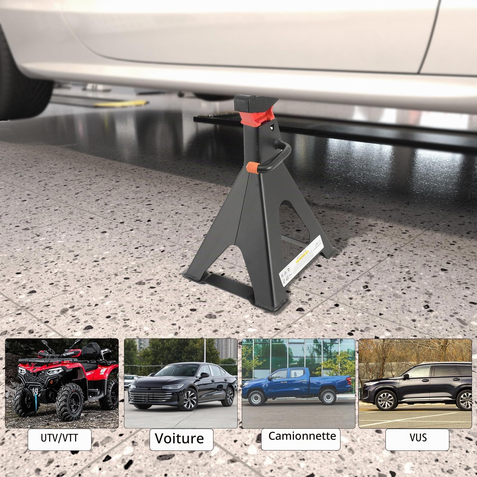 Lot de 2 chandelles d'essieu 6 T avec revêtement en caoutchouc - Hauteur de levage : 390-585 mm - Pour voiture, SUV et camionnettes - 6 tonnes