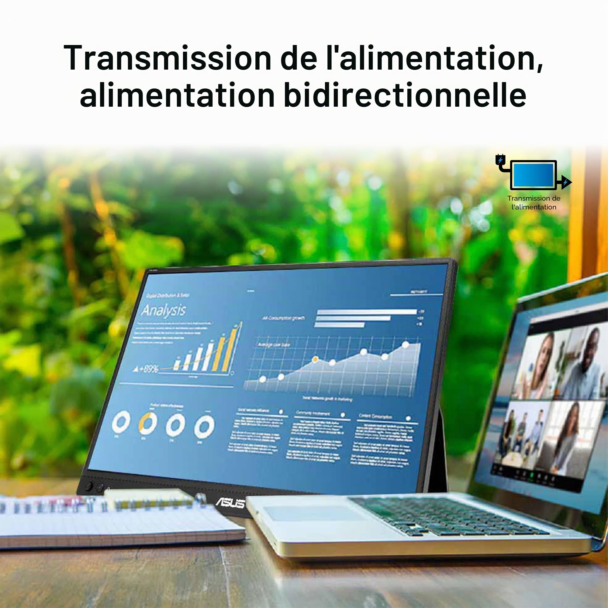 ASUS ZenScreen MB16AHVE - Écran portable 16 pouces (diagonale utile de 15,6 pouces), FHD, dalle IPS, alimentation par le câble, rotation automatique, trépied, USB Type-C®, mini-HDMI®, sans scintilleme