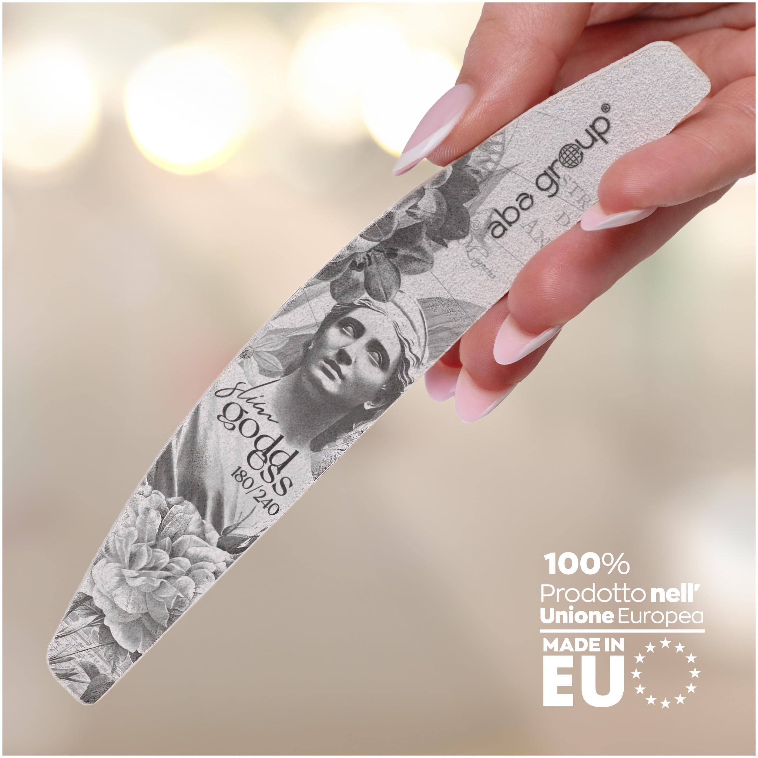ABA GROUP Goddess - Lima per unghie, 180/240-500 pezzi, con mezzaluna, spessore 2 mm, strumenti professionali per unghie in gel e naturali, lime per unghie in gel, frecce su due lati, set per unghie