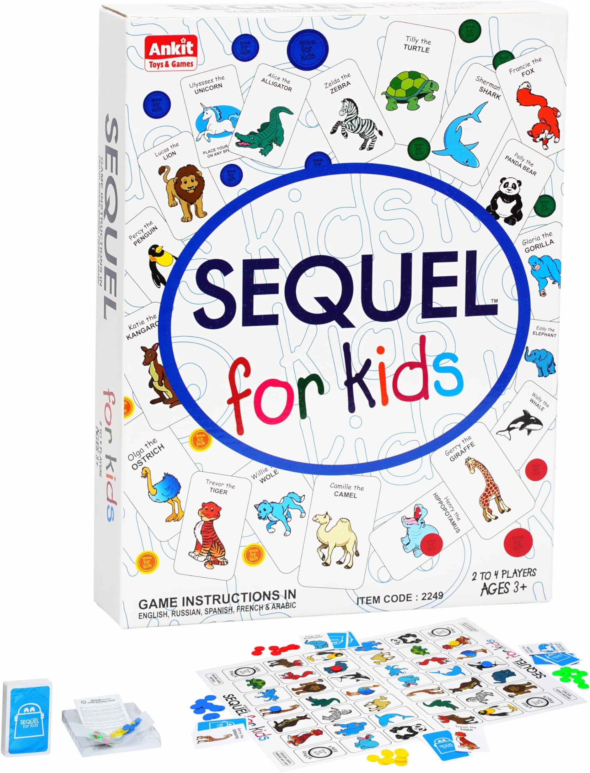 Sequel for Kids Board Game, Make 5 in a Series Sequence Card Game, Plastic Chips & Playing Cards, for Age 6 Years to 99 Years, Family Board Games