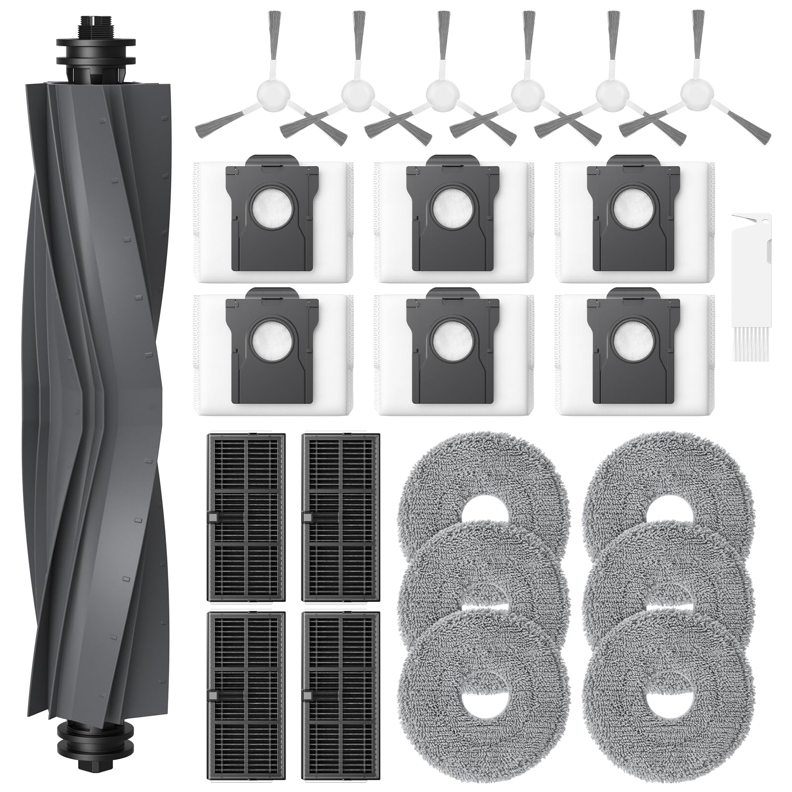 24 sztuki akcesoriów do Dreame L10s Ultra Gen 2 / L10s Pro Ultra Heat / L40 Ultra AE/ X30 Ultra/Mova E30 Ultra robot odkurzający, 1 szczotka główna, 6 worków do kurzu, 6 ściereczek, 4 filtry HEPA, 6