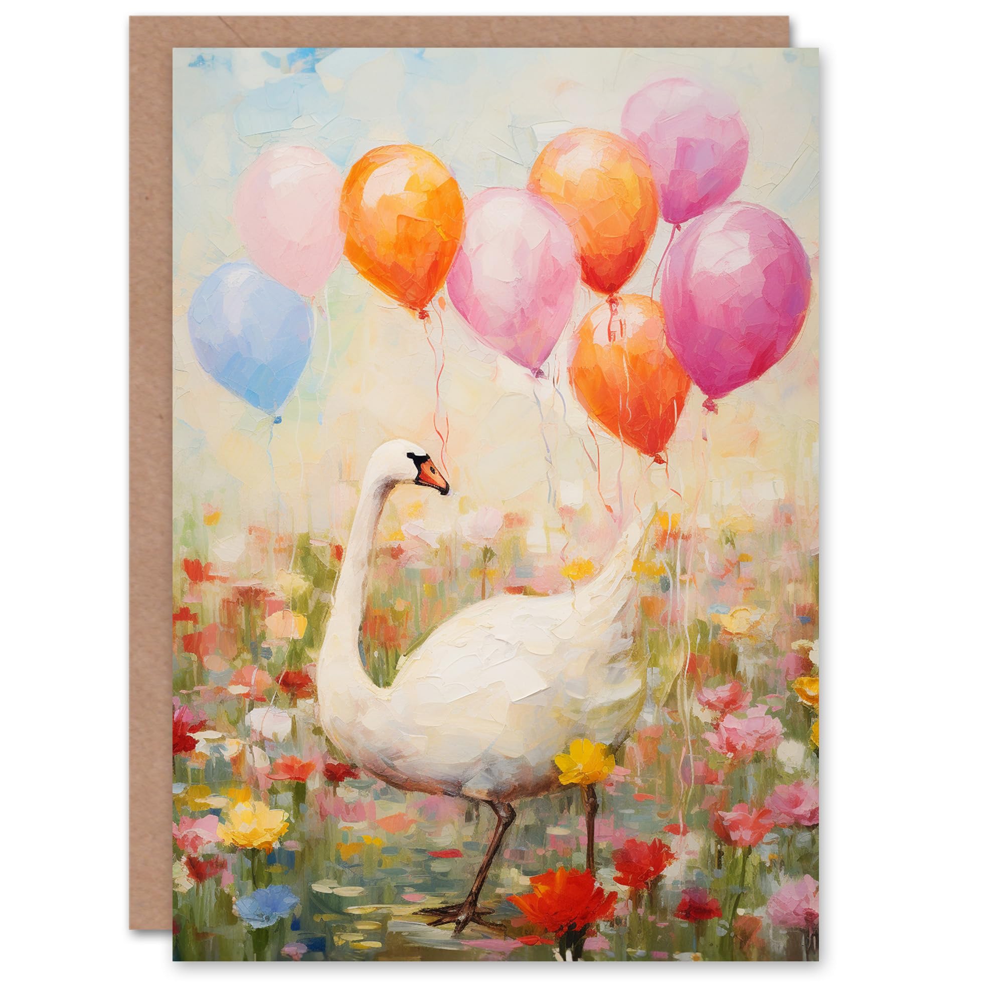 Artery8 Birthday Greeting Card Swan Flower Field Balloons For Her