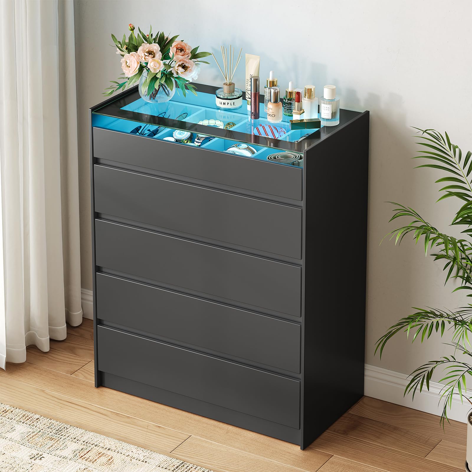 Amazon.com: ZORPLIX Black Dresser for Bedroom, 5 Drawer Dresser with Glass Top and LED Lights, Modern Chest of Drawers, LED Dressers for Closet, Dressers Organizer for Bedroom, Closet : Home & Kitchen Amazon.com: ZORPLIX Black Dresser for Bedroom, 5 Drawer Dresser with Glass Top and LED Lights, Modern Chest of Drawers, LED Dressers for Closet, Dressers Organizer for Bedroom, Closet : Home & Kitchen