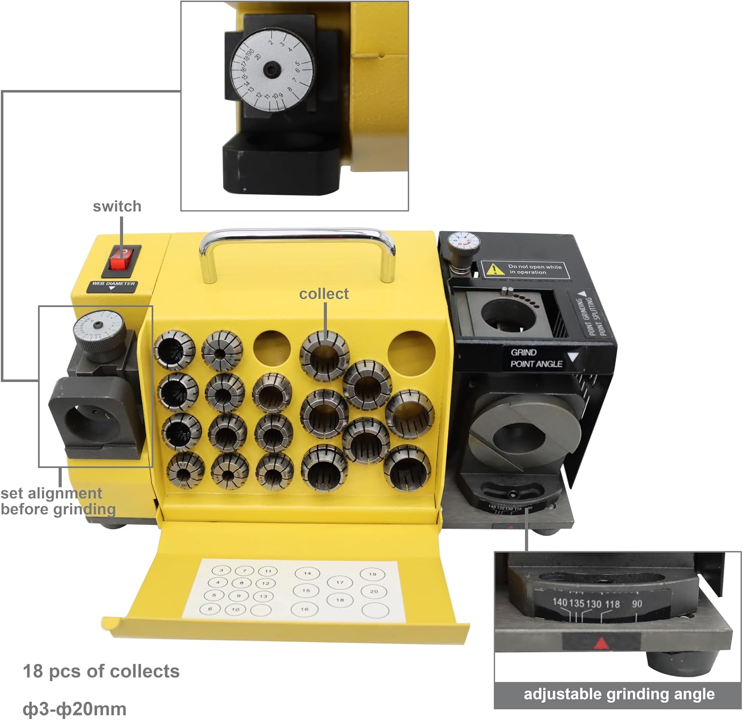 TECHTONGDA Drill Bit Grinder Sharpener Angle Grinding for ф3-ф20mm Drill Bits
