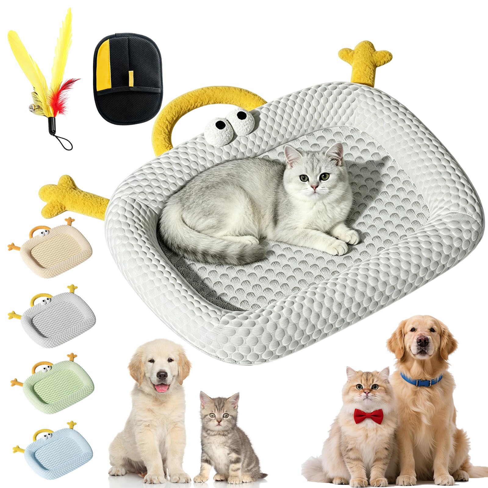Syeefula Summer Cooling Cat Bed, Dog Cooling Mat & Cat Cooling Bed, Ice Silk Pet Cooling Mat for Cat & Small Dog, Washable Non-Slip Cat Mat, Portable Summer Mat for Dog Crate, Couch & Car (1gray,M)