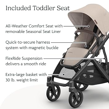 UPPAbaby Vista V3 Stroller + Bassinet V3 - Convertible Single-to-Double Stroller System- Bassinet, Toddler Seat, Bug Shield, Rain Shield Included - Ada (Sandstone Melange)