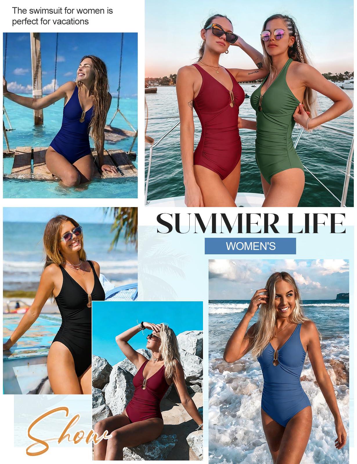 UMIPUBO Costume da Bagno Intero Donna Modellante Curvy Collo A V Sexy Metallo Collo U Contenitivo Pancia Pieghe Push Up Mare Swimsuit con Coppe