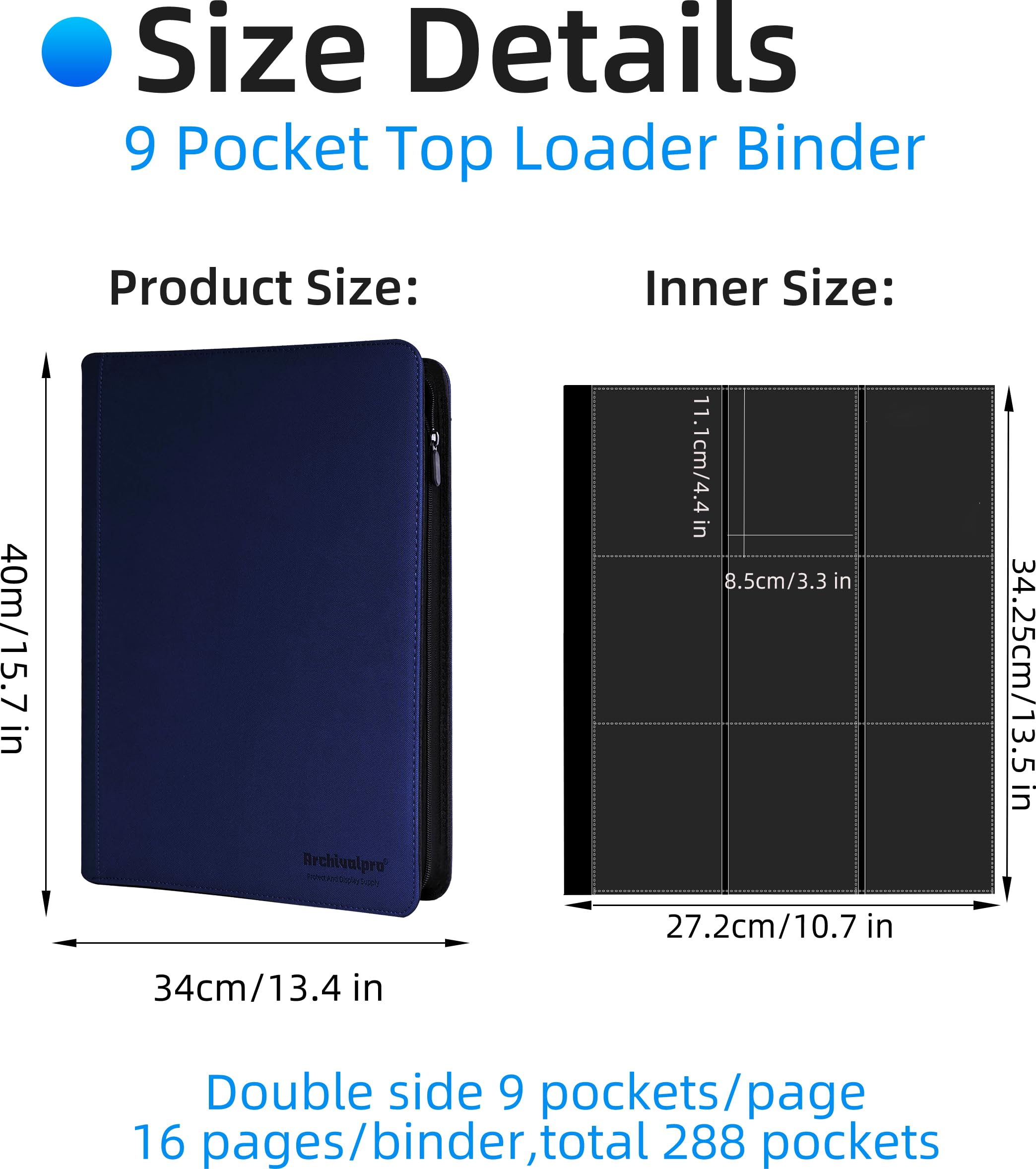 ARCHIVALPRO 9-Pocket Toploader Binder, Blue, 9 Pocket(Capacity: 288 toploader cards) - Image 2