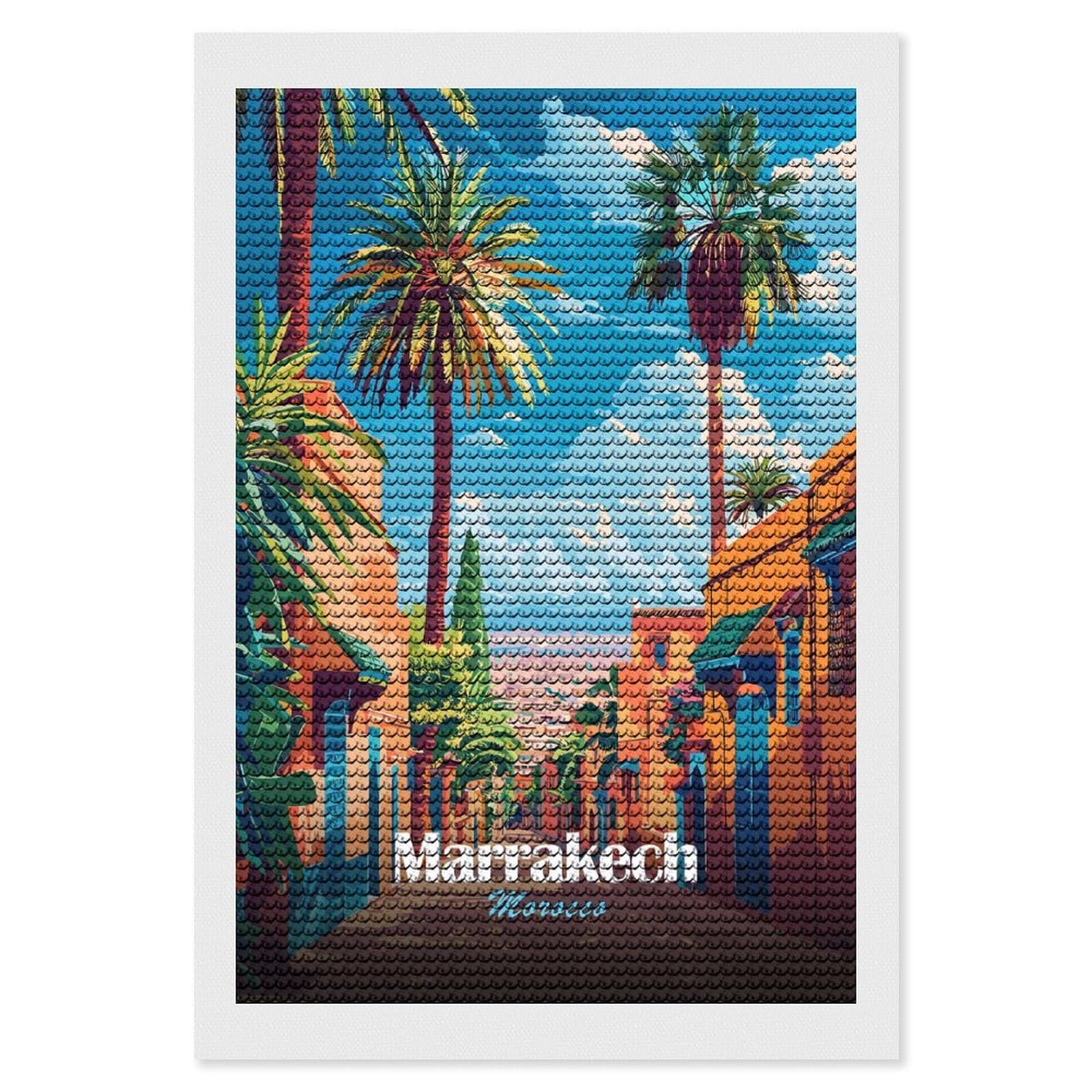Junmoney Marrakech, Morocco Travel (2) Diamond Art Kit 8"x12", Relaxing DIY Hobby, Satisfying Creative Project, Living Room Decor, for Women