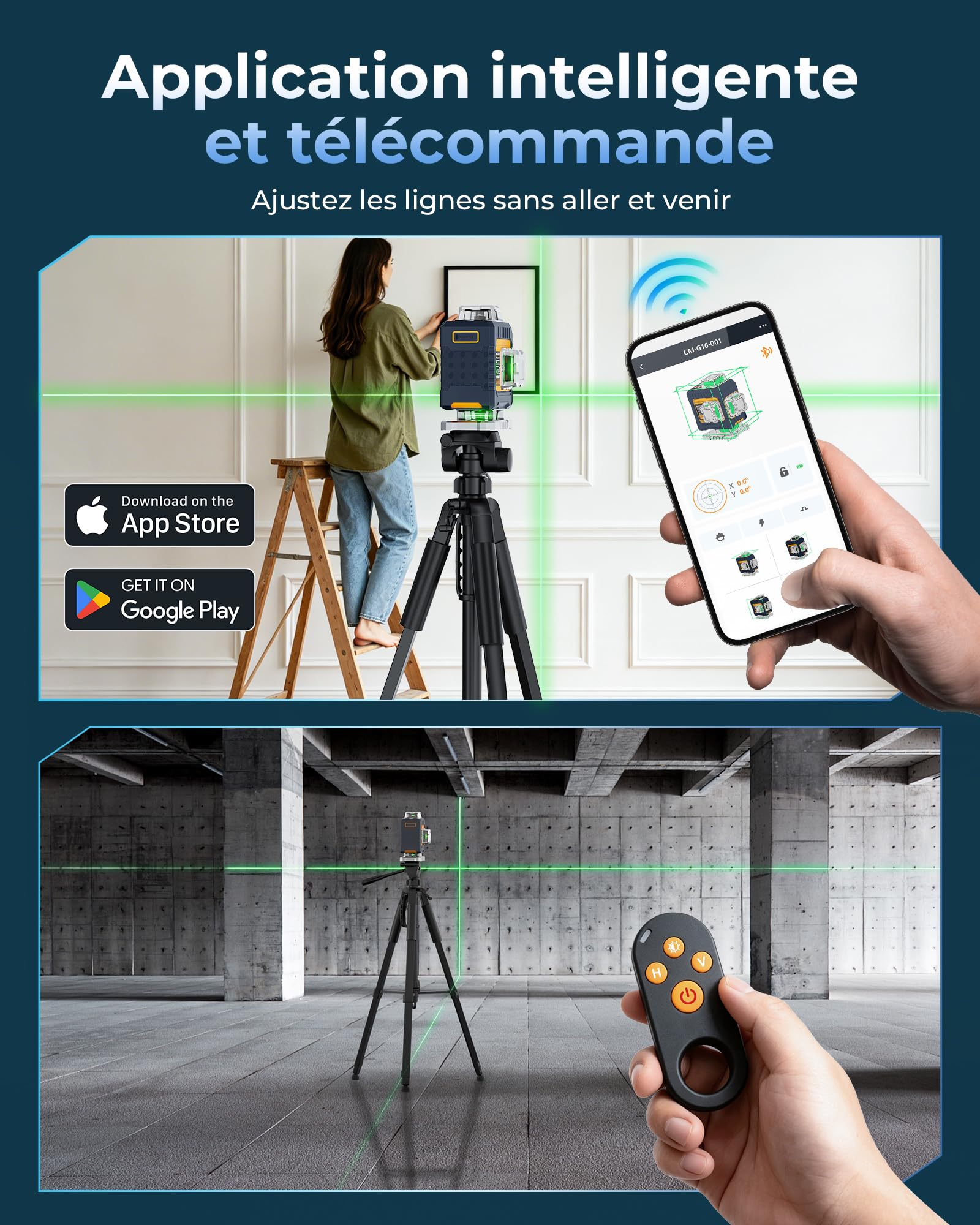 Niveau Laser Chantier 4x360° Autonivelant,CIGMAN Laser Vert Croisé avec App | Télécommande, Outil de Nivellement Professionnel pour Construction, Carrelage, Charpente, Plafonds Suspendus – CMG16