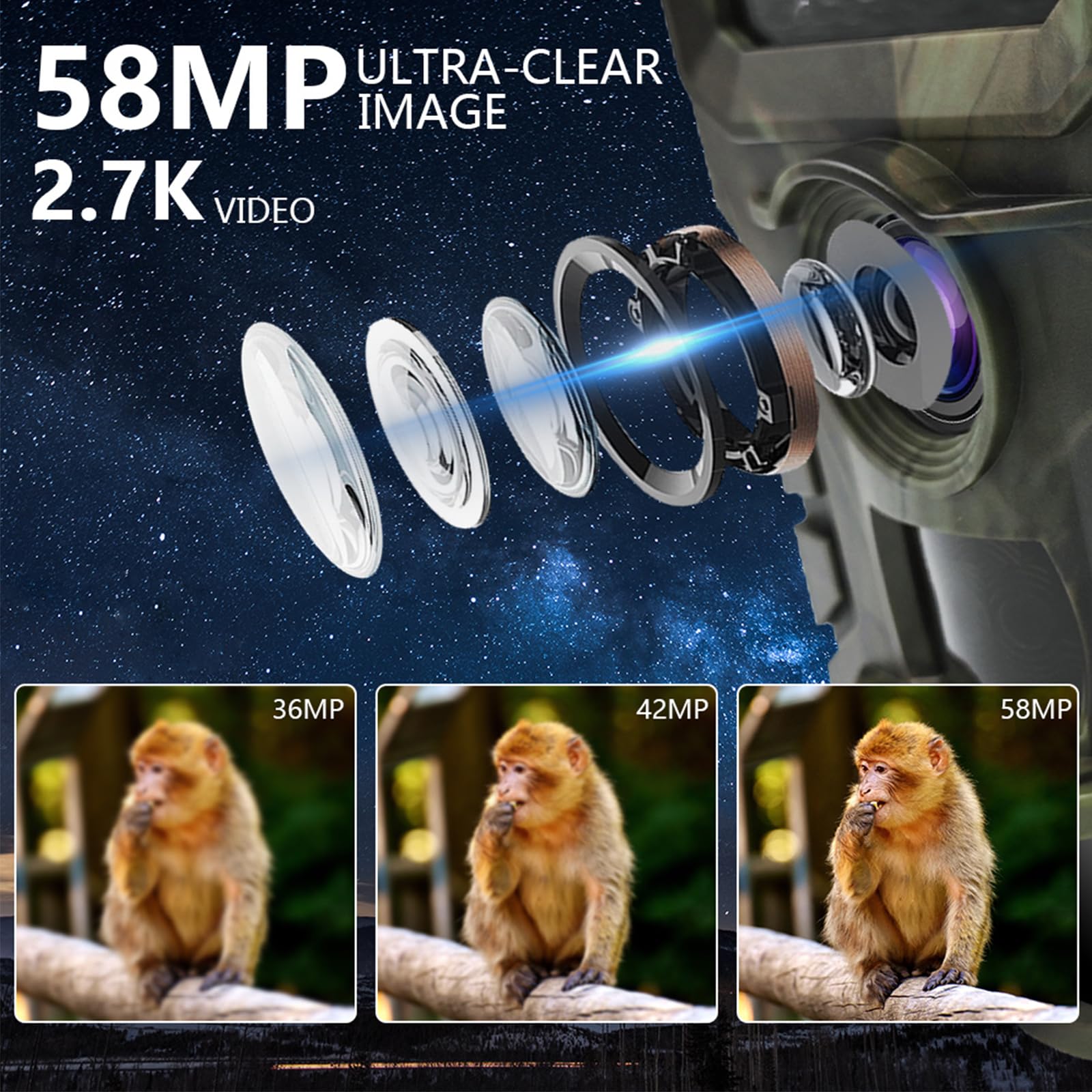 OBEST Kamera polowania na dzikie zwierzęta 4K kamera wideo dzikie zwierzęta noktowizor czas fotografowania 0,2 s kamera polowania na podczerwień z kartą SD 32G, kamera trail
