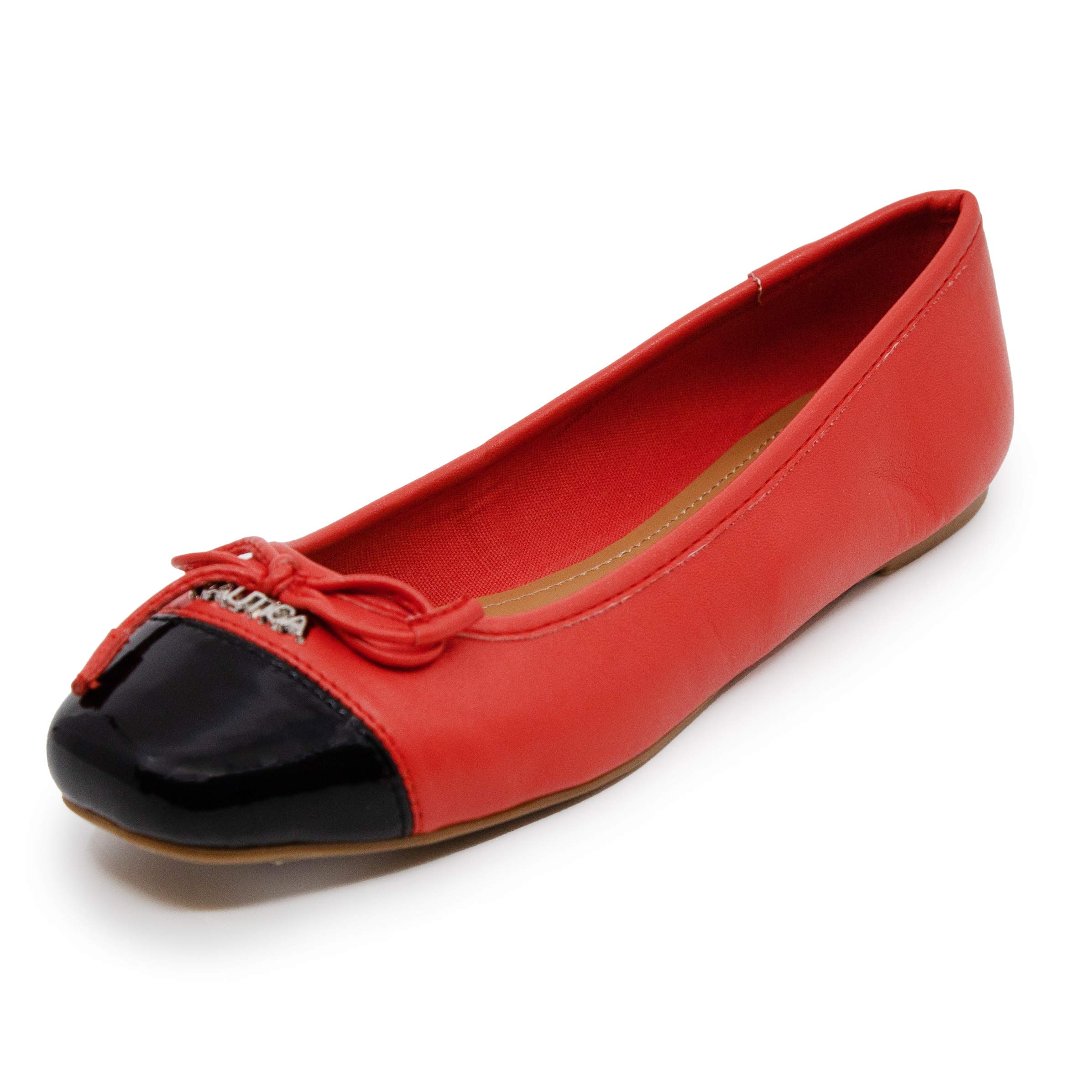 Nautica Women's Slip On Shoes Ballet Casual Soft Dress Walking Flats-Alyce-Red-7.5