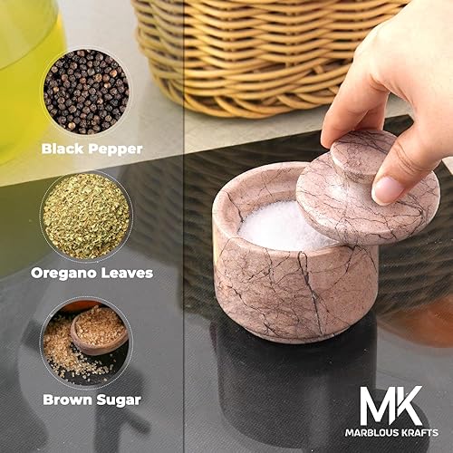Miniatura 4 de Bodega de sal de mármol con tapa, soporte de sal de piedra marinara de 3 pulgadas para mostrador, tarro de especias, caja de sal y recipiente de sal